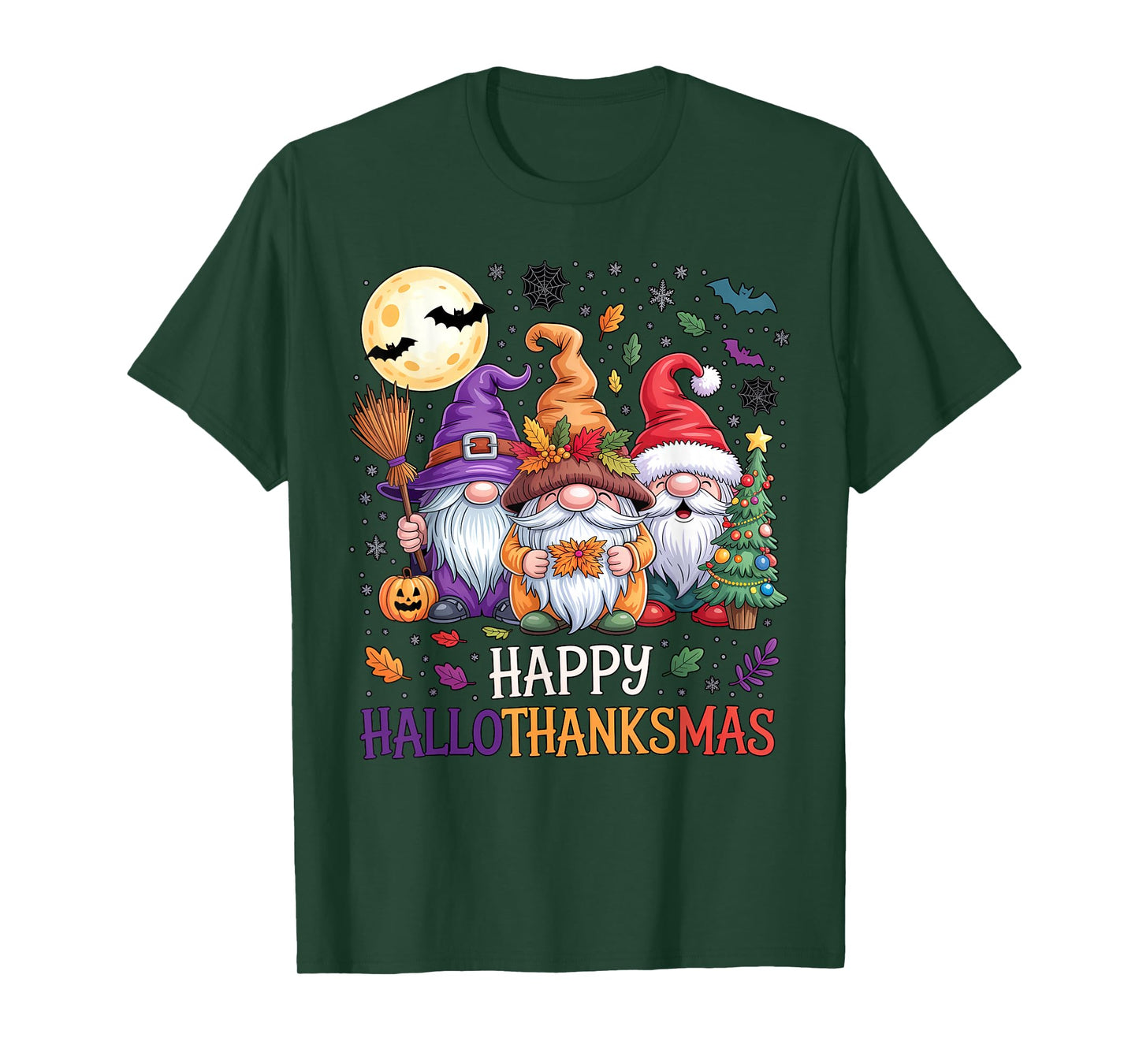 Halloween Thanksgiving Christmas Happy HalloThanksMas Gnomes T-Shirt