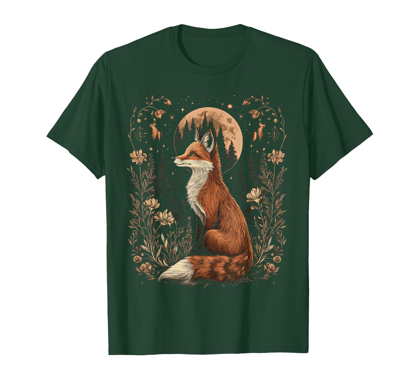 mystic moon and moonphase fox mystical flowers aesthetic T-Shirt