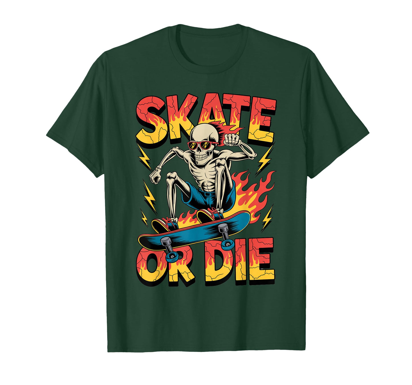 Skate or Die Skeleton Graphic Skateboarding Streetwear T-Shirt
