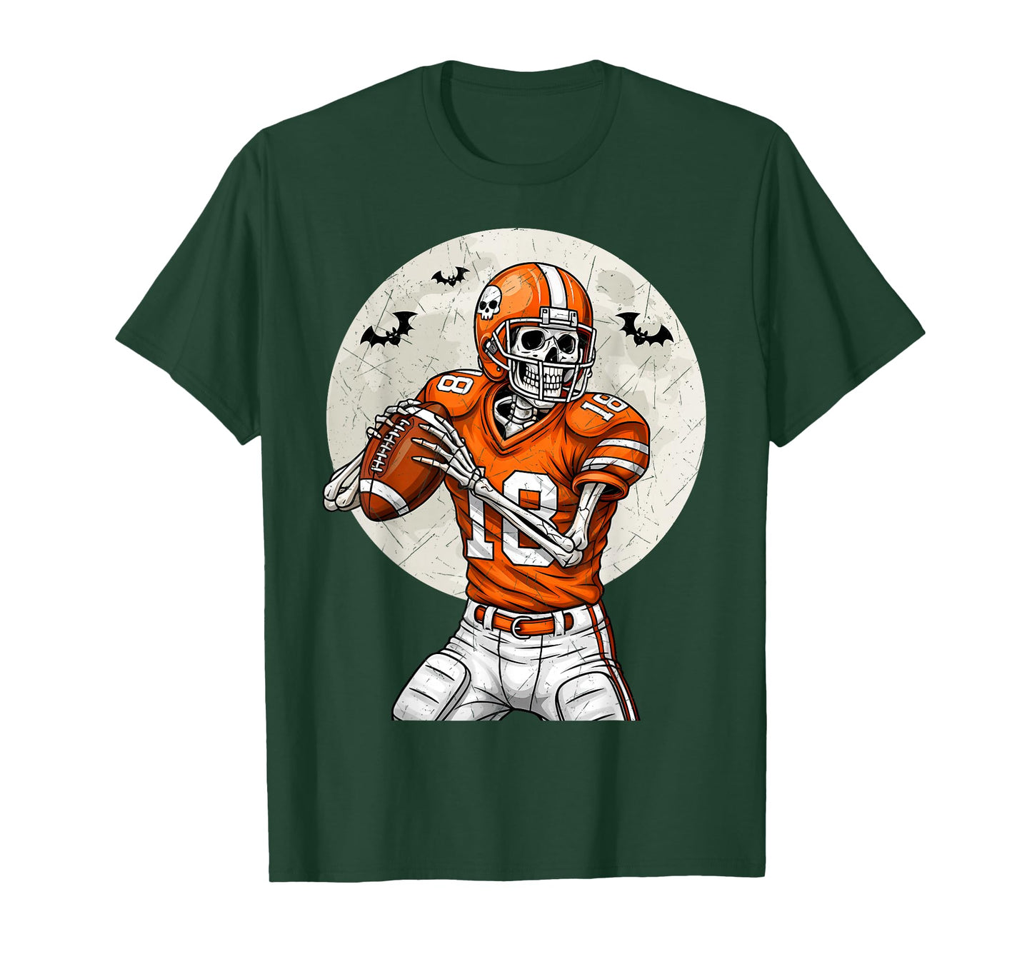 Skeleton Football Quarter Back Player Halloween Moon Sports T-Shirt