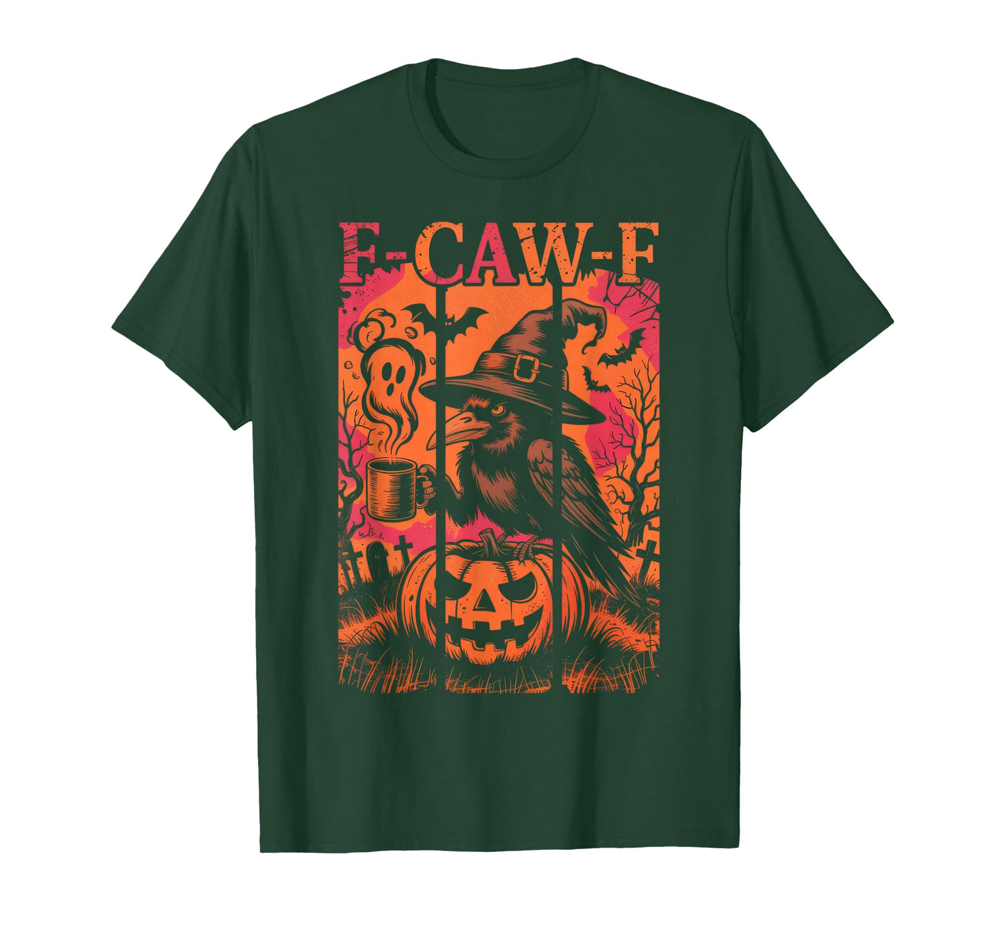 F-Caw-F Funny Raven Black Crow Spooky Season Halloween Retro T-Shirt
