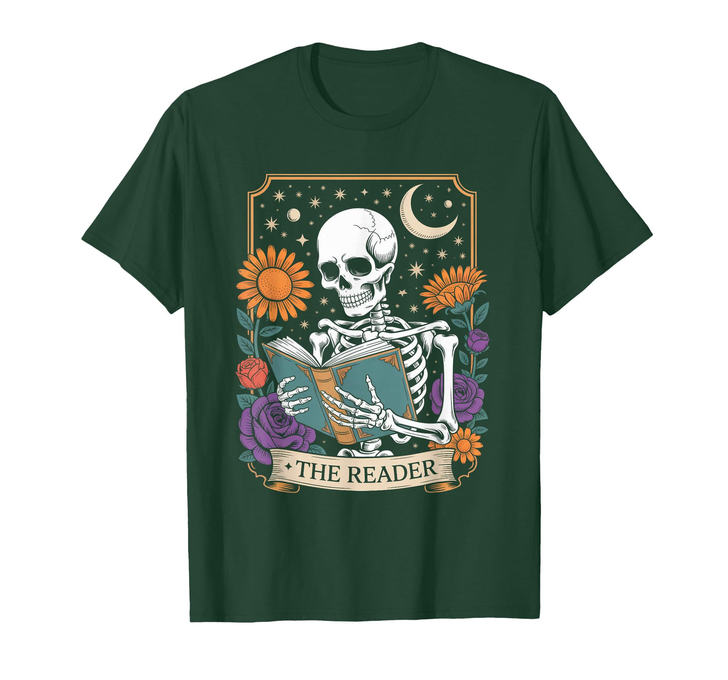 Book Reader Skeleton Tarot Card Halloween Bookworm T-Shirt
