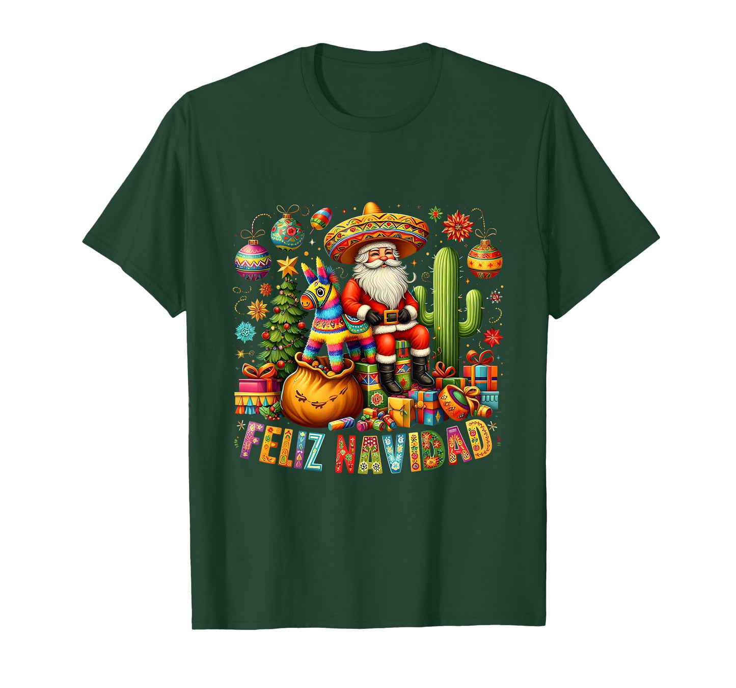 Feliz Navidad Mexican Funny Christmas Santa Festive Graphic T-Shirt