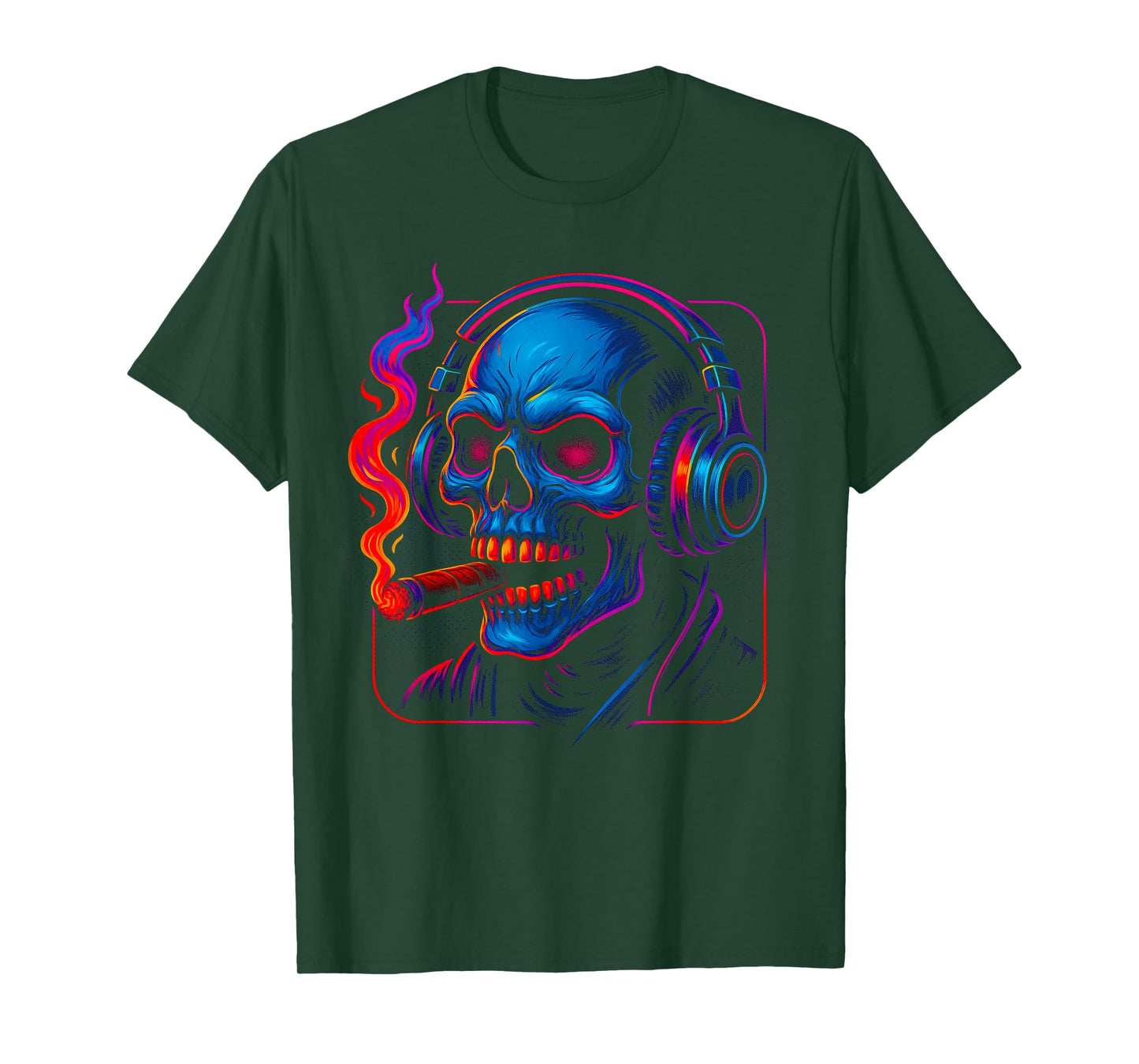 Skull DJ - Cigar & Headphones Vaporwave Halloween Skeleton T-Shirt