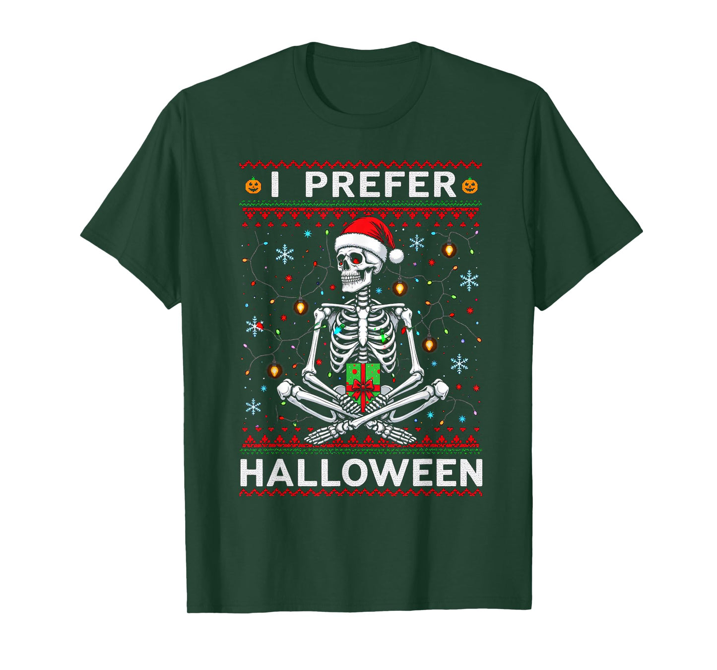 Funny Christmas 2025 Skeleton I Prefer Halloween Ugly Xmas T-Shirt