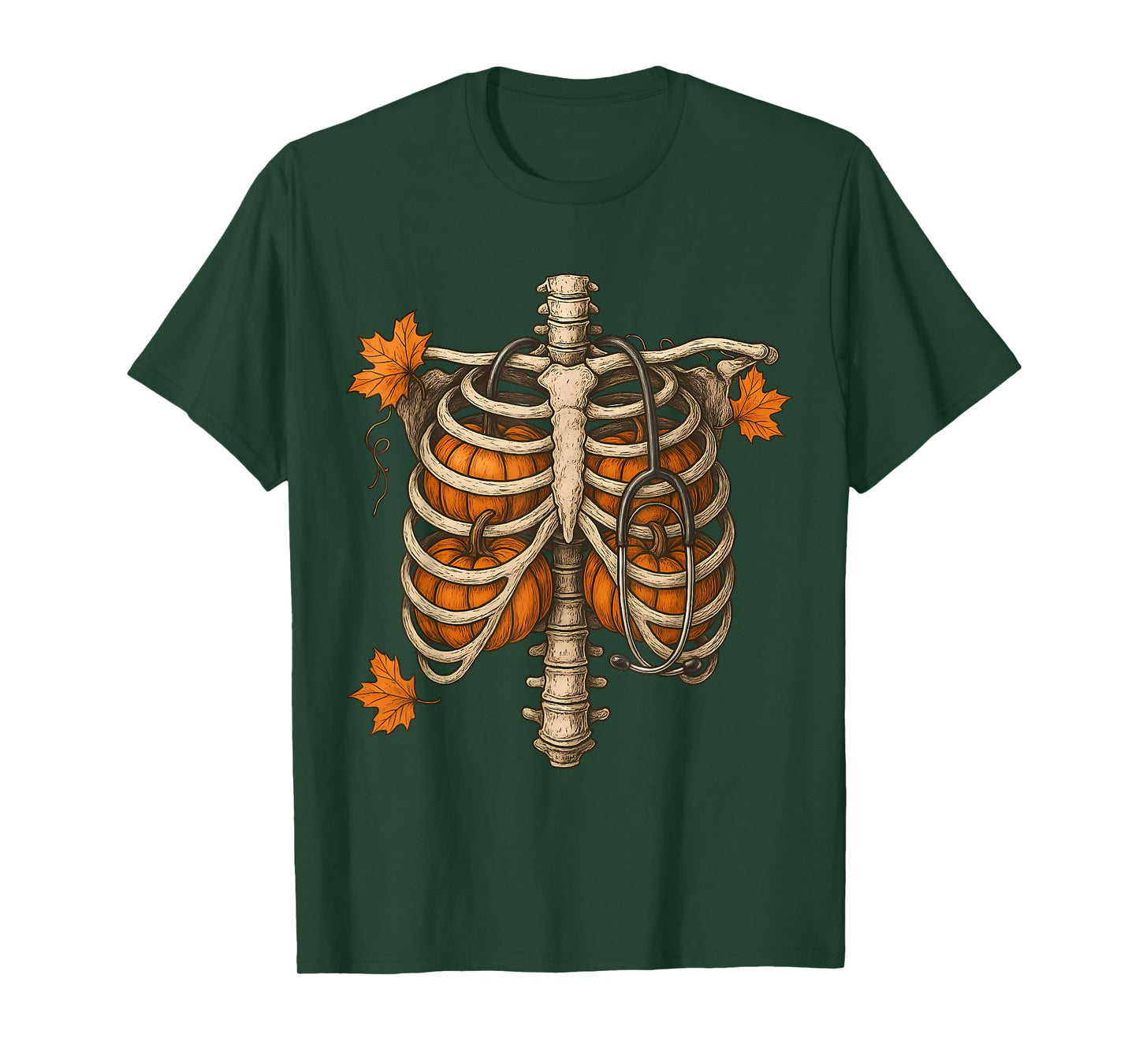 Pumpkin Rib Cage,Skeleton Halloween Nurse,Spooky Stethoscope T-Shirt