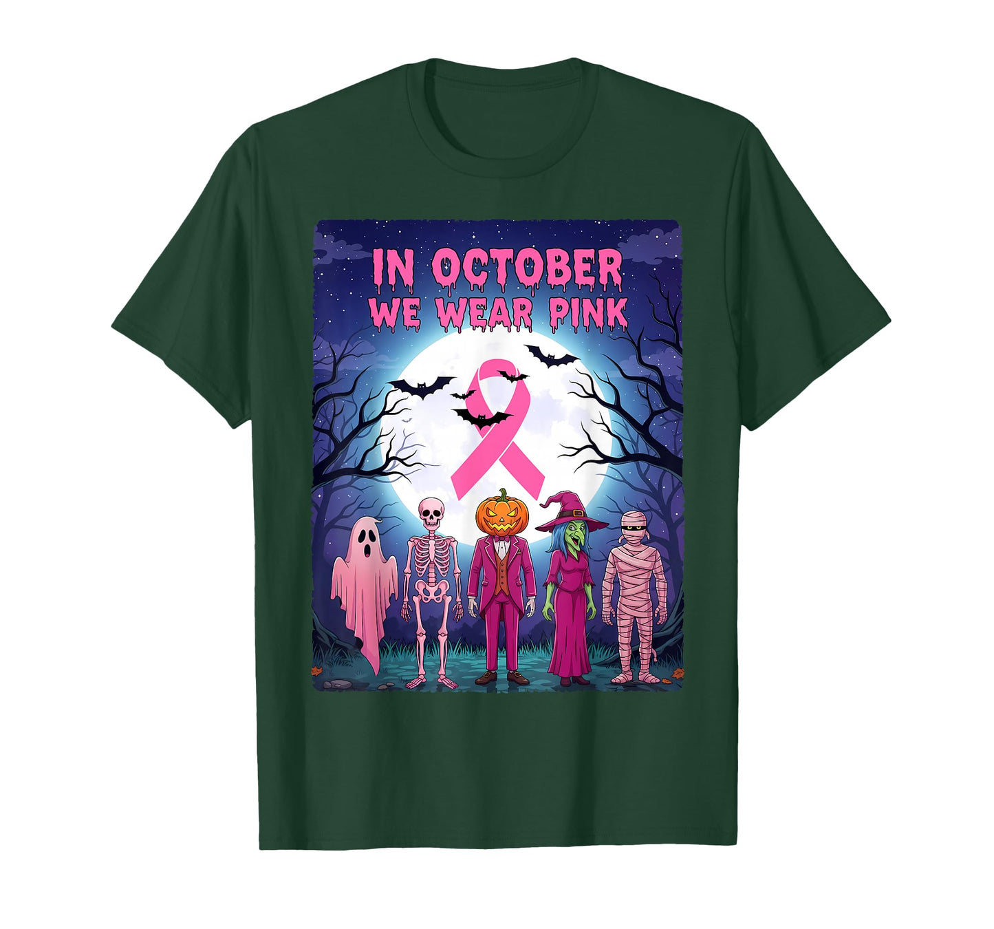 Halloween in October We Wear Pink Breast Cancer Awareness T-Shirt