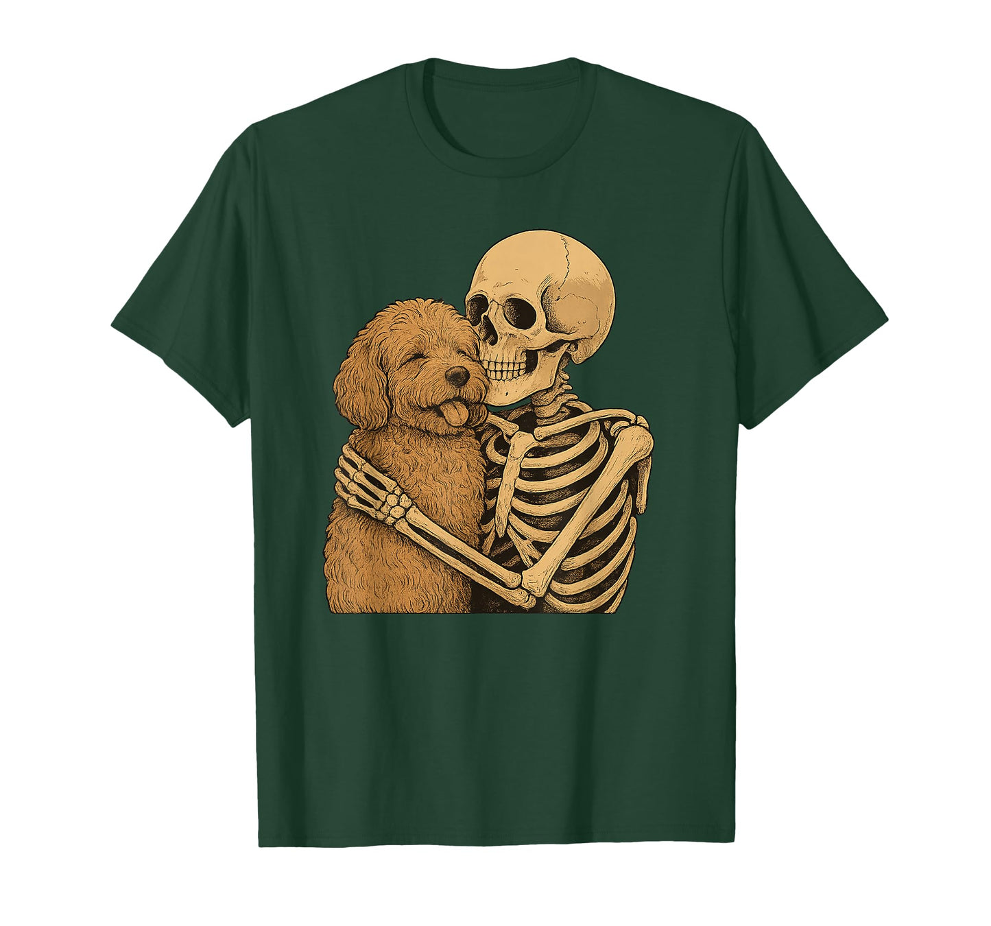 Skeleton Hugging Cavapoo Dog Halloween T-Shirt