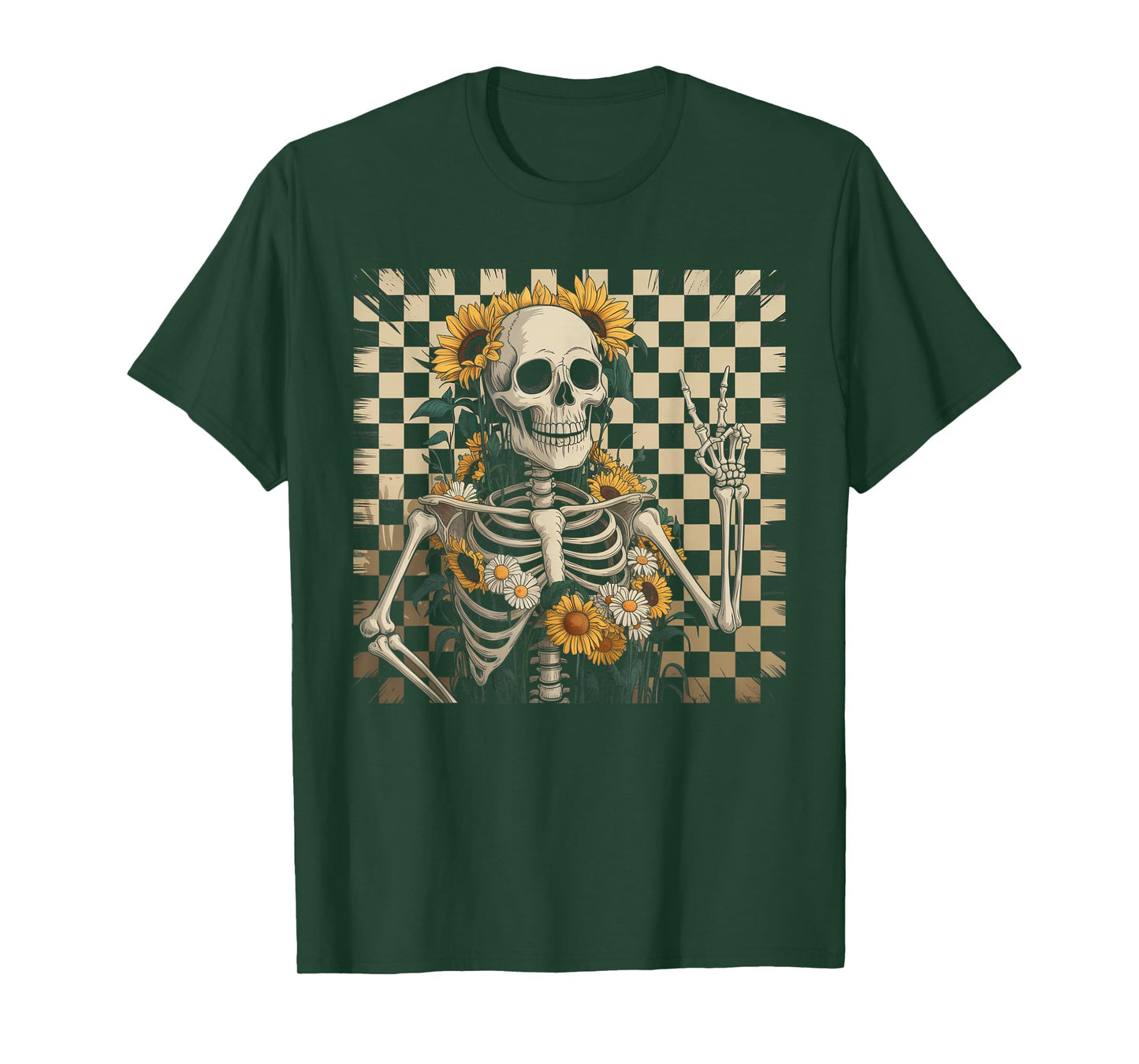 Retro Fall Skeleton Halloween Skeleton Flower Spooky Season T-Shirt