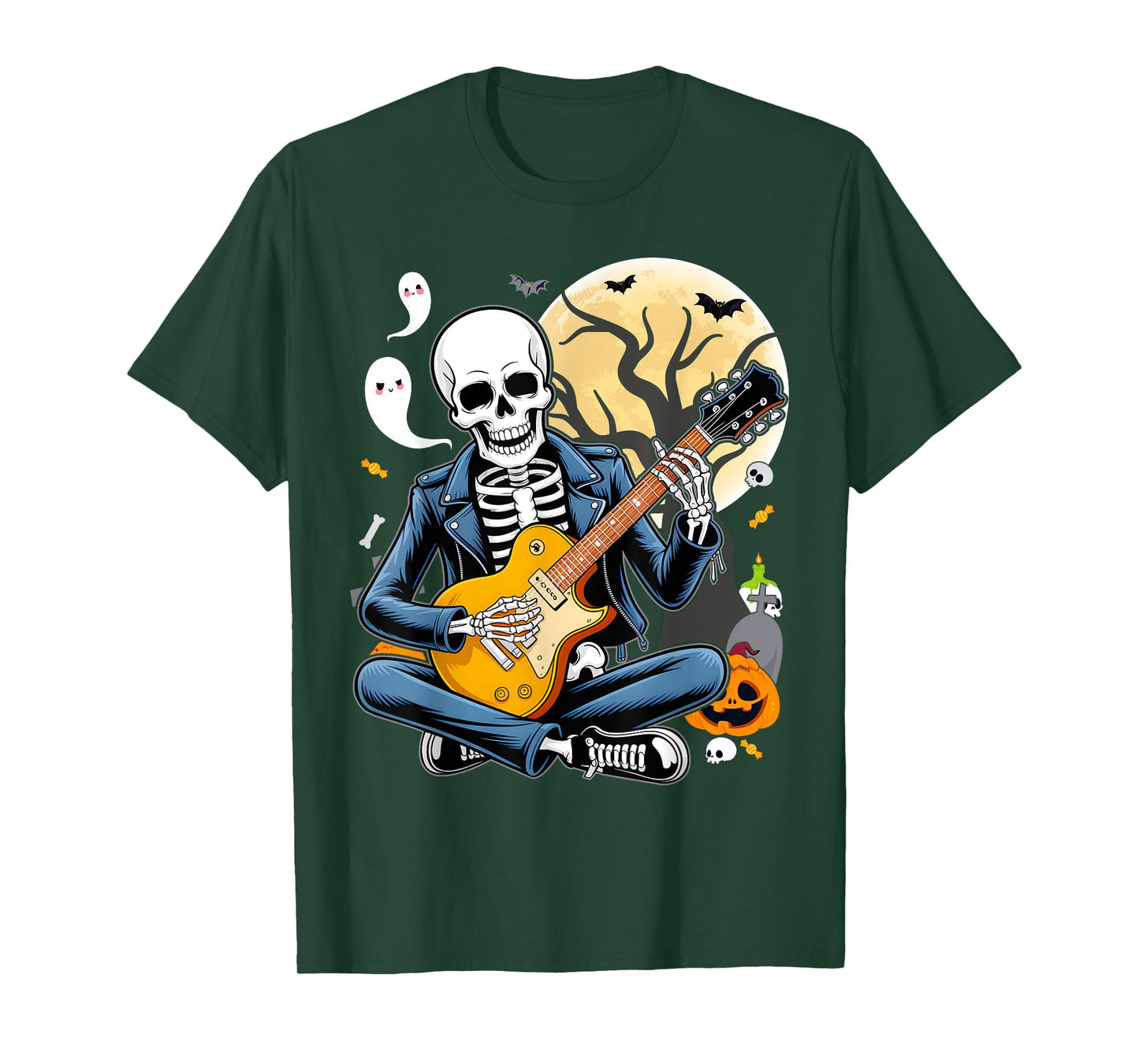 Skeleton Playing Guitar Punk Rock Music Halloween Mens Kids T-Shirt