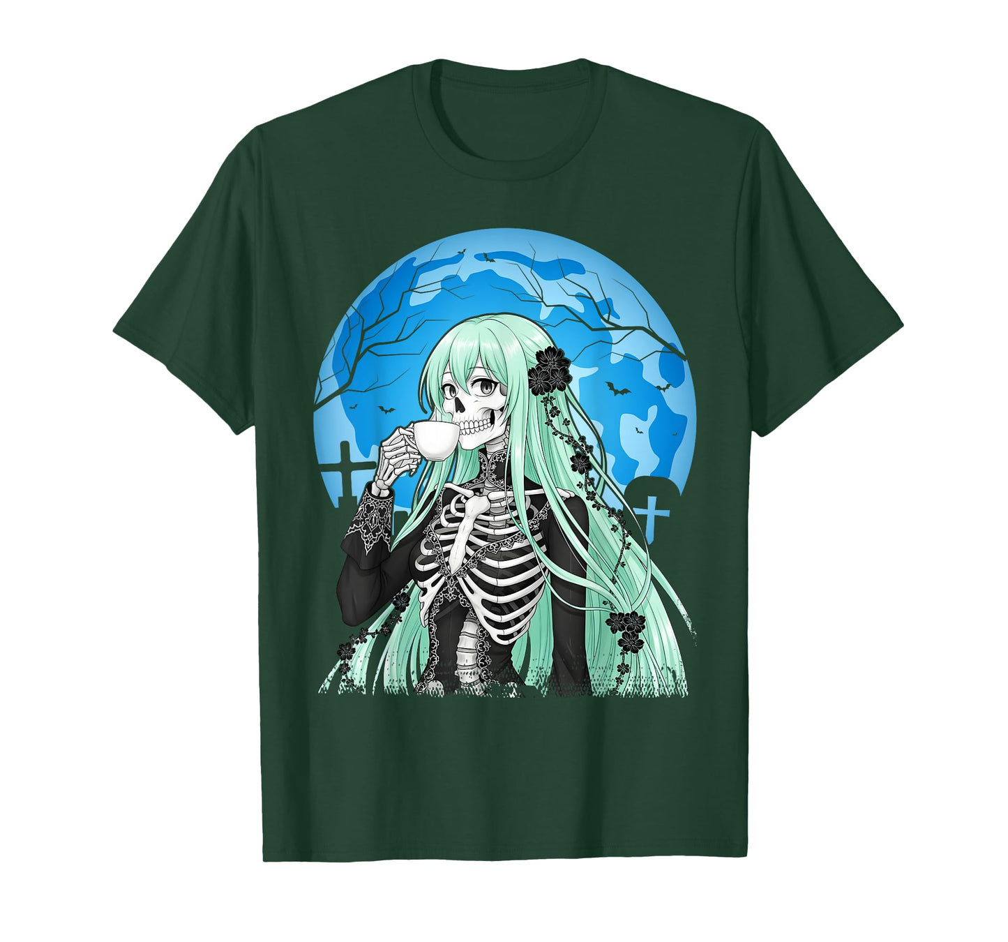 Coffee Drinking Skeleton Messy Bun Halloween Costume Girls T-Shirt