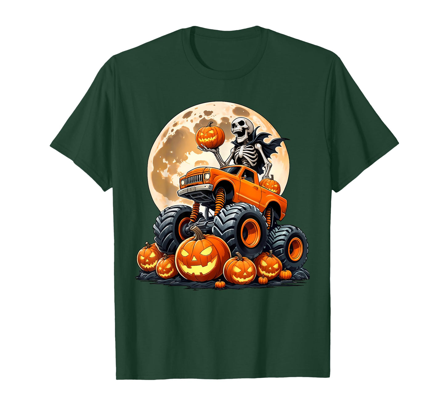 Skeleton Riding Monster Truck Halloween Pumpkin Kids Toddler T-Shirt