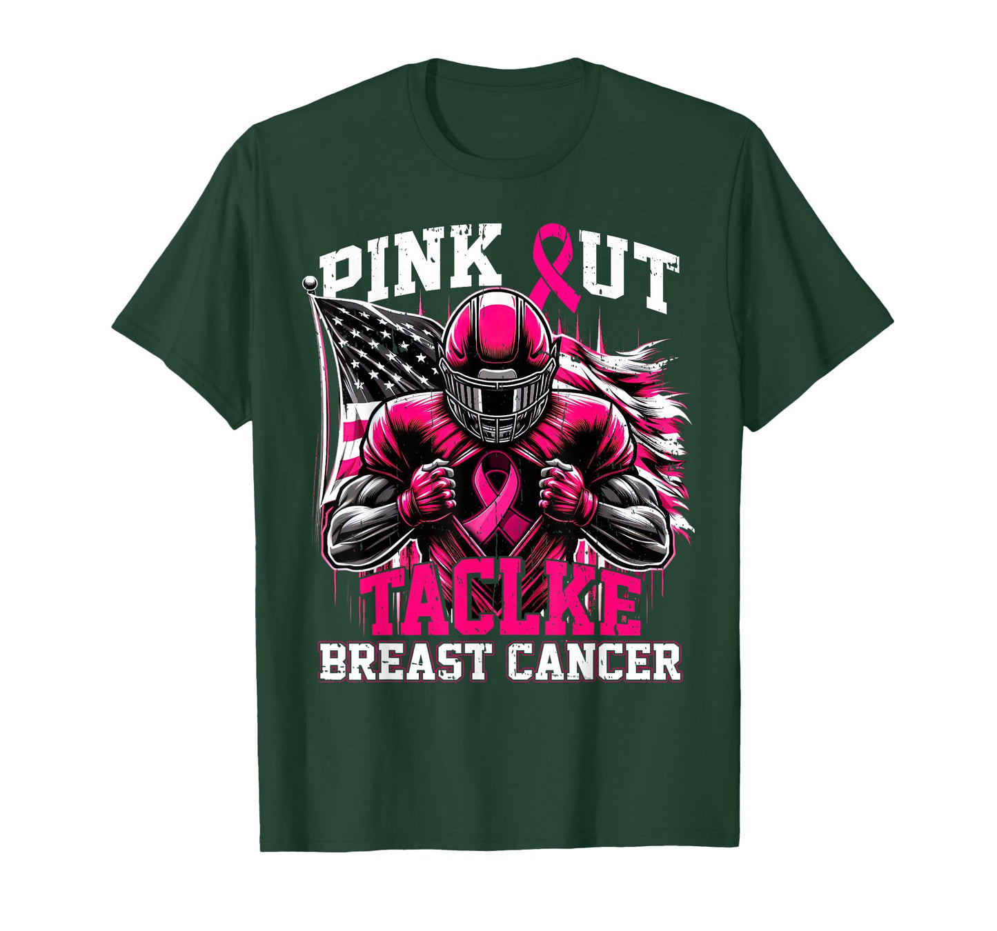 Pink Out Tackle Football Breast Cancer Awareness Men Boys T-Shirt