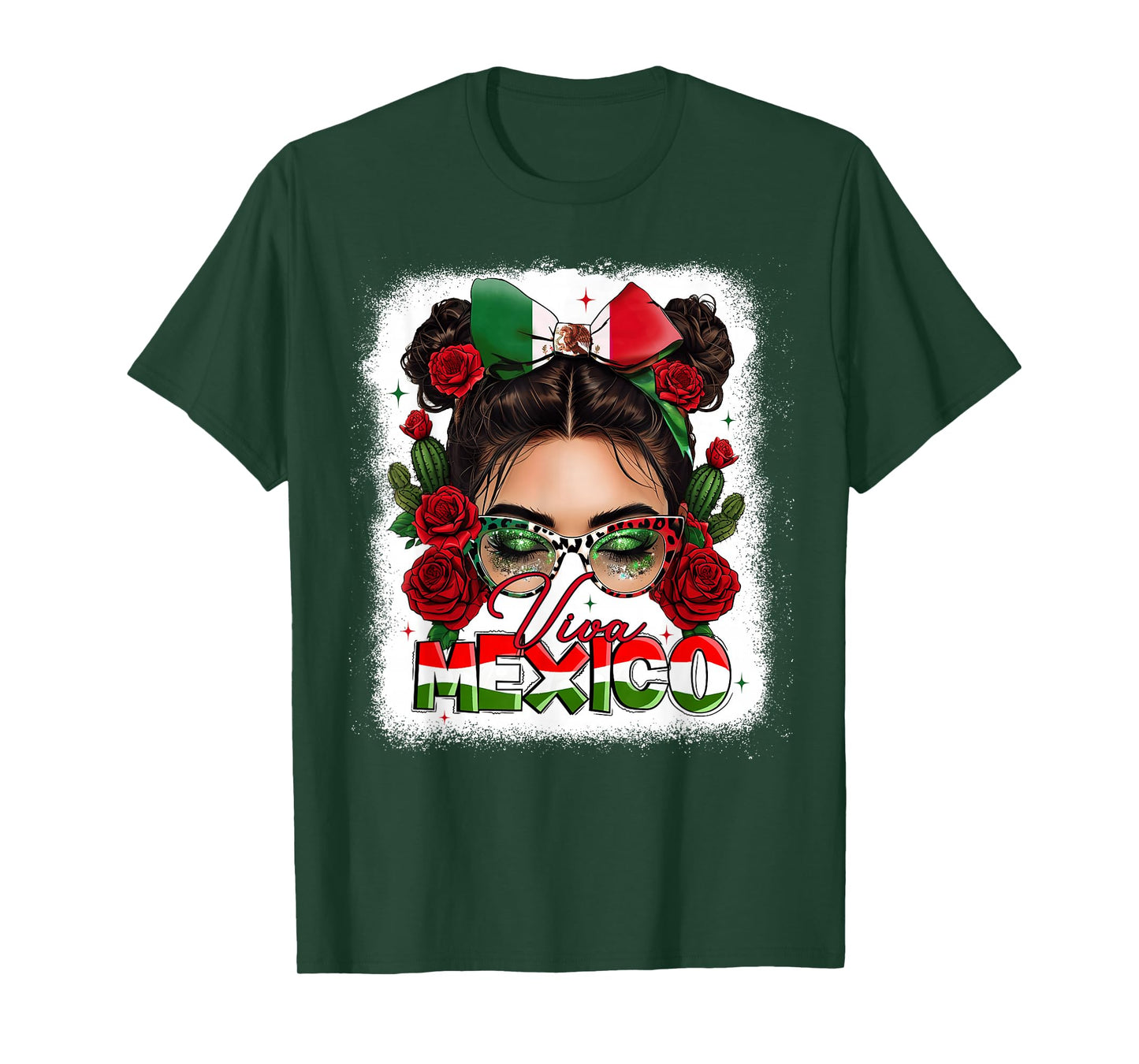 Viva Mexico Mexican Flag Independence Day Messy Bun Women T-Shirt