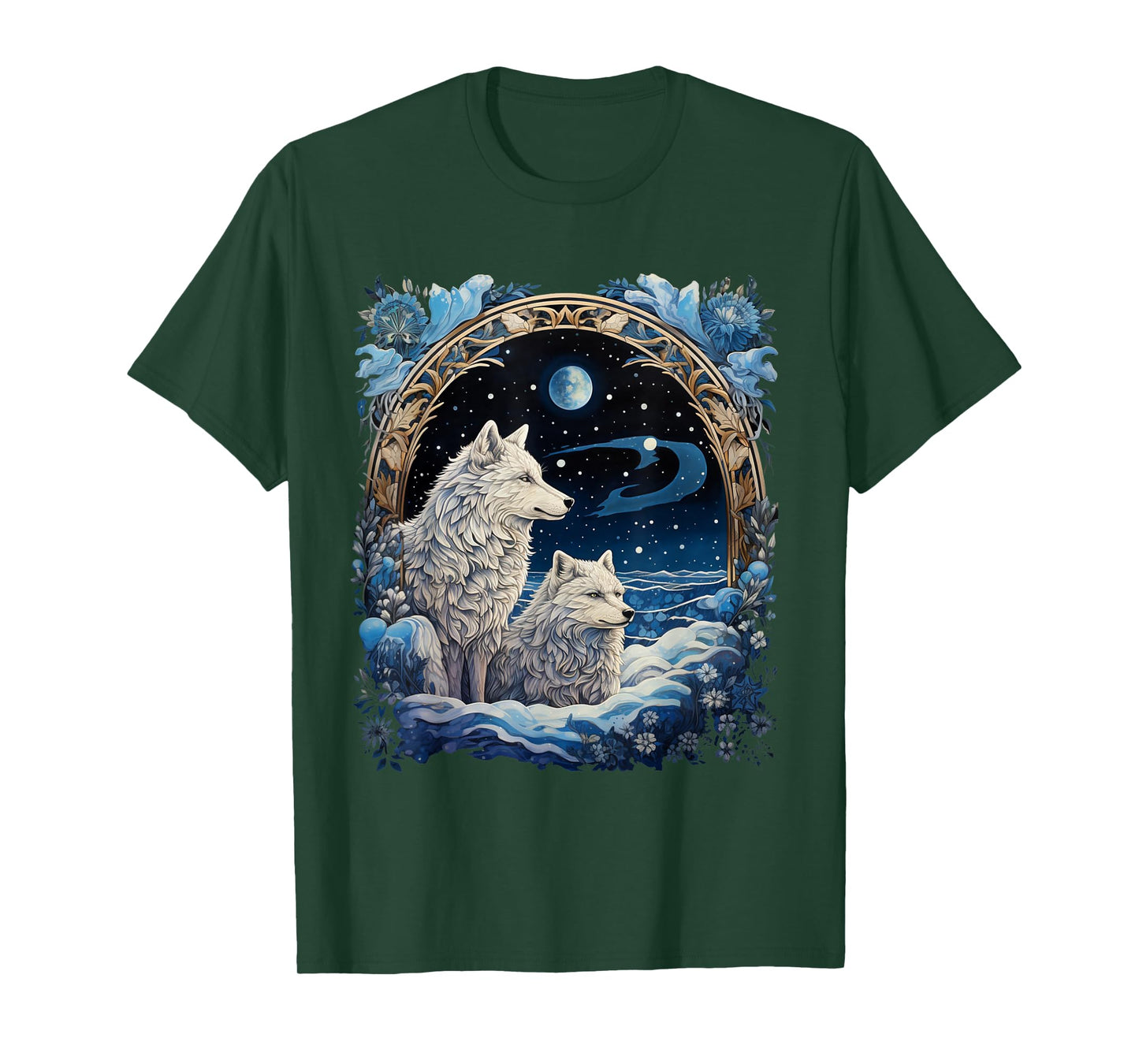 Winter Wolves Peaceful Snowscape Portrait Art Noveau T-Shirt