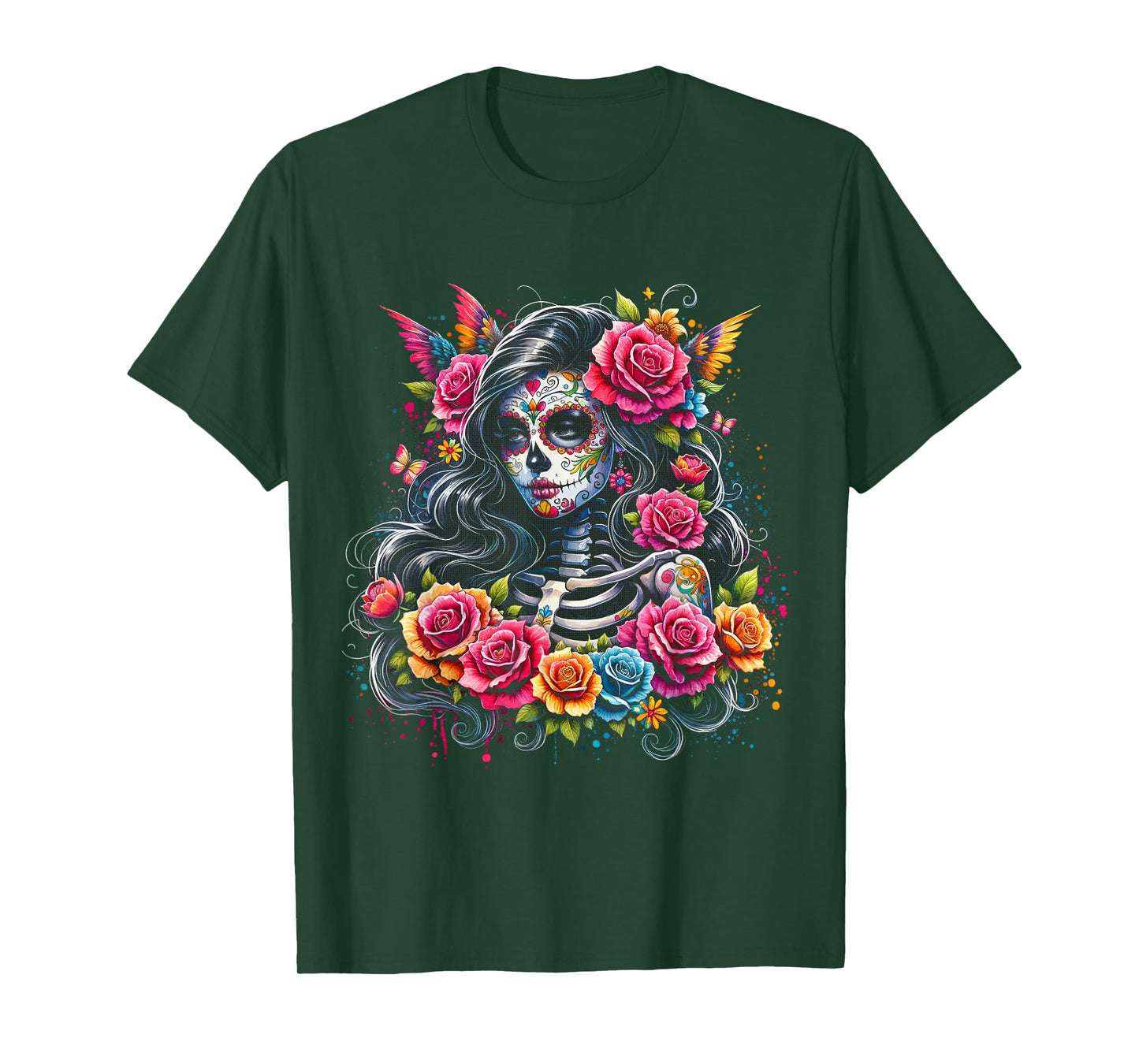 De Los Muertos La Catrina Day of the Dead Sugar Skull Women T-Shirt