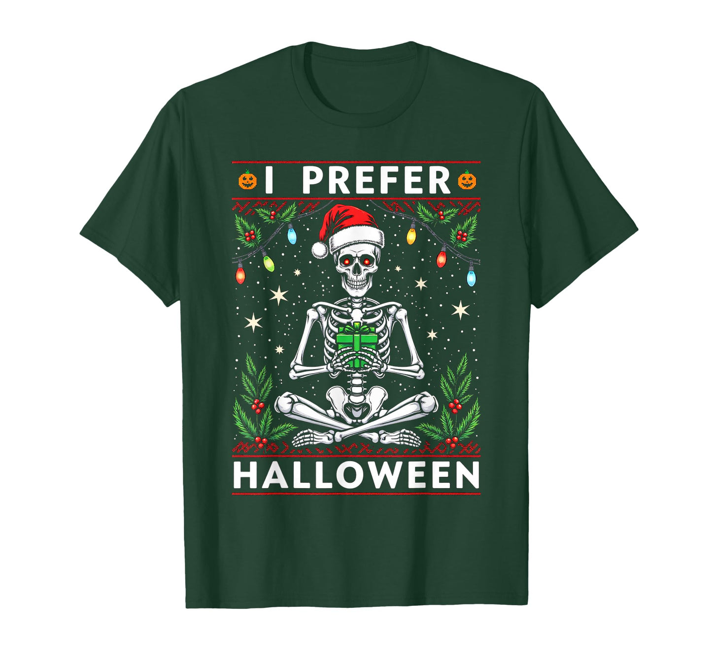 Funny Christmas 2025 Skeleton I Prefer Halloween Ugly Xmas T-Shirt