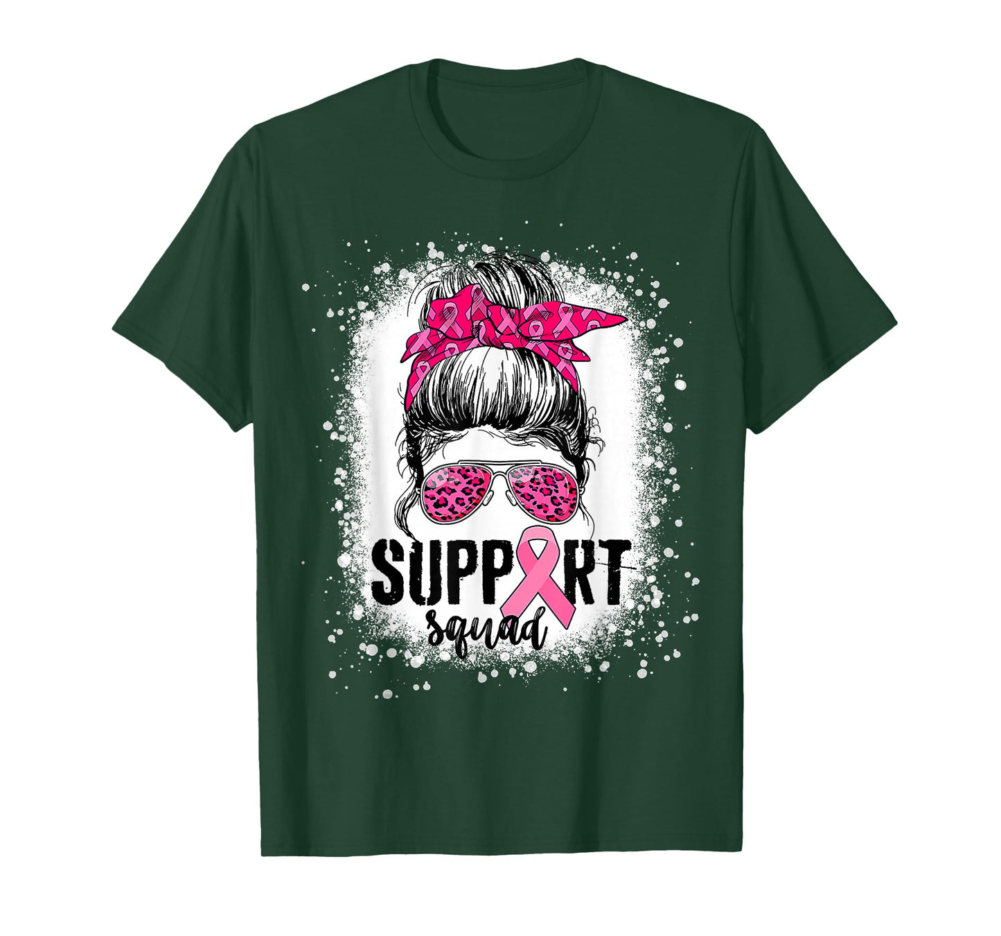 Support Squad Messy Bun Pink Warrior Breast Cancer Awareness T-Shirt