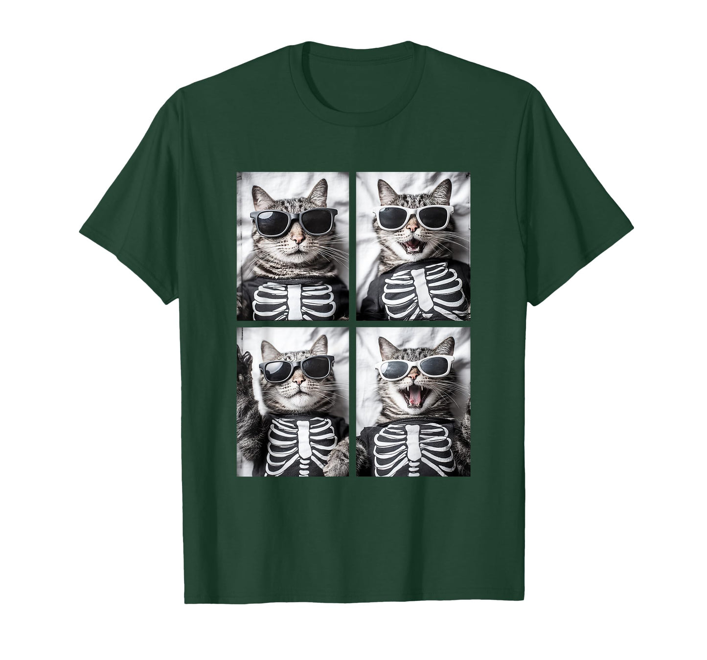 Cute Cat with Sunglasses Skeleton Costume Funny Halloween T-Shirt