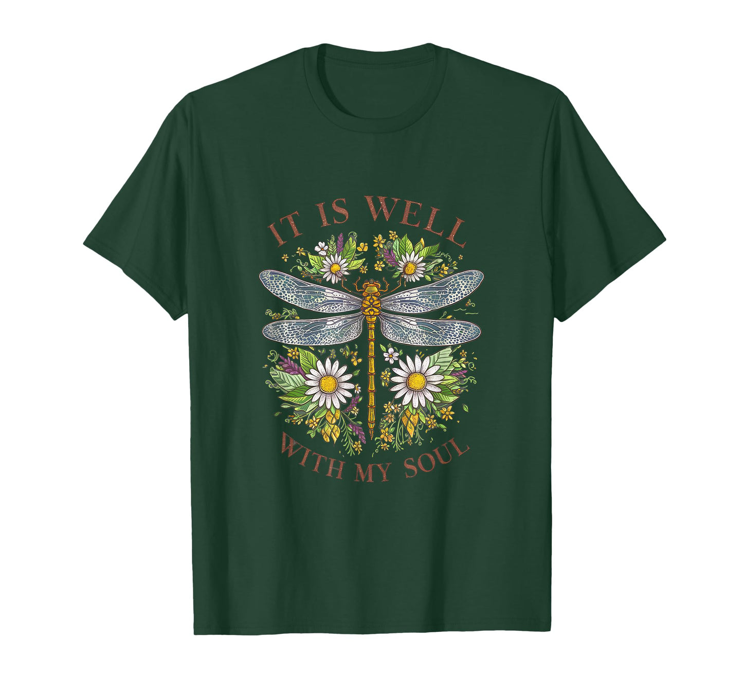 It Is Well With My Soul Dragonfly Floral T-Shirt