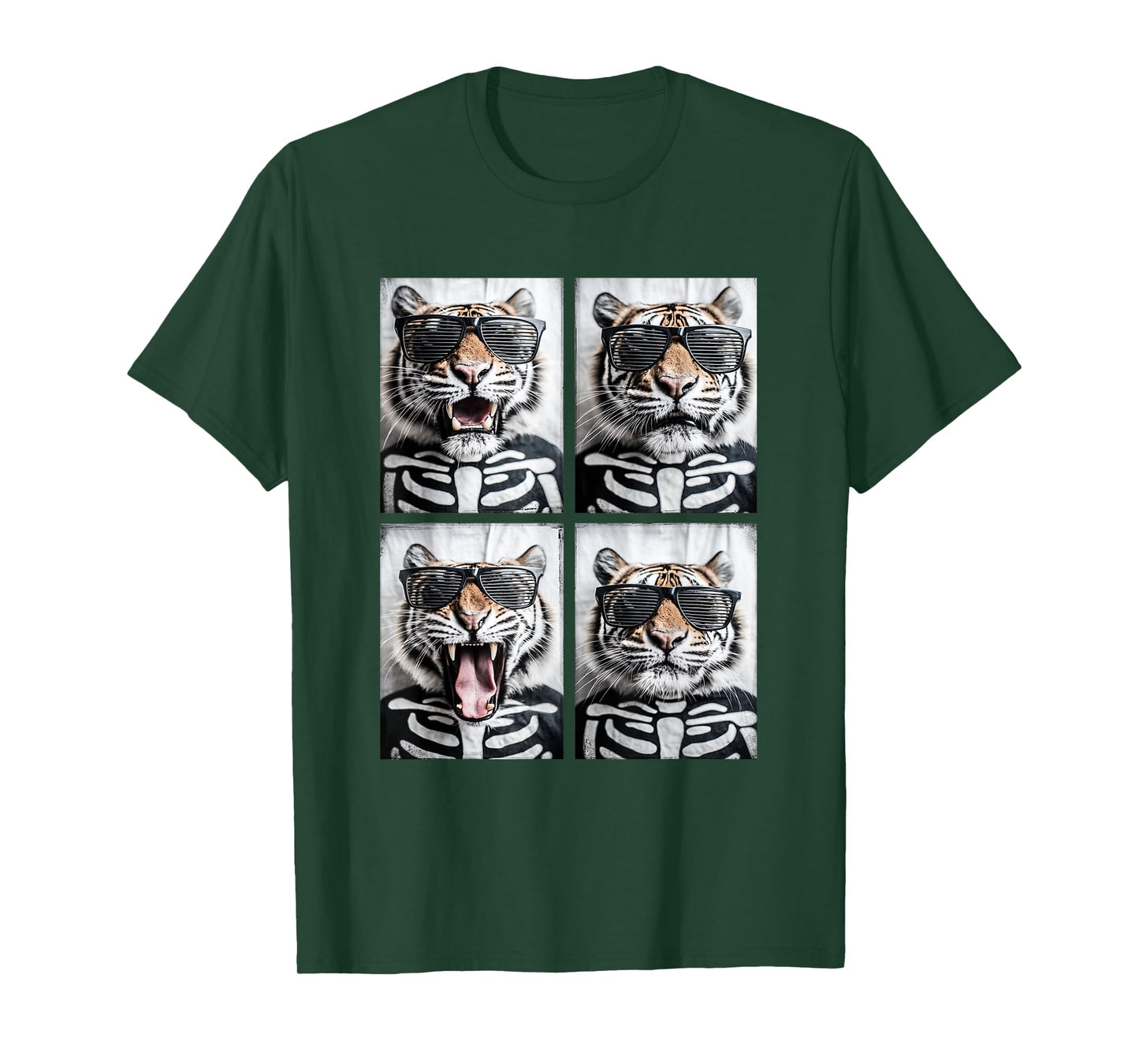 Cute Tigers with Sunglasses Skeleton Costume Funny Halloween T-Shirt