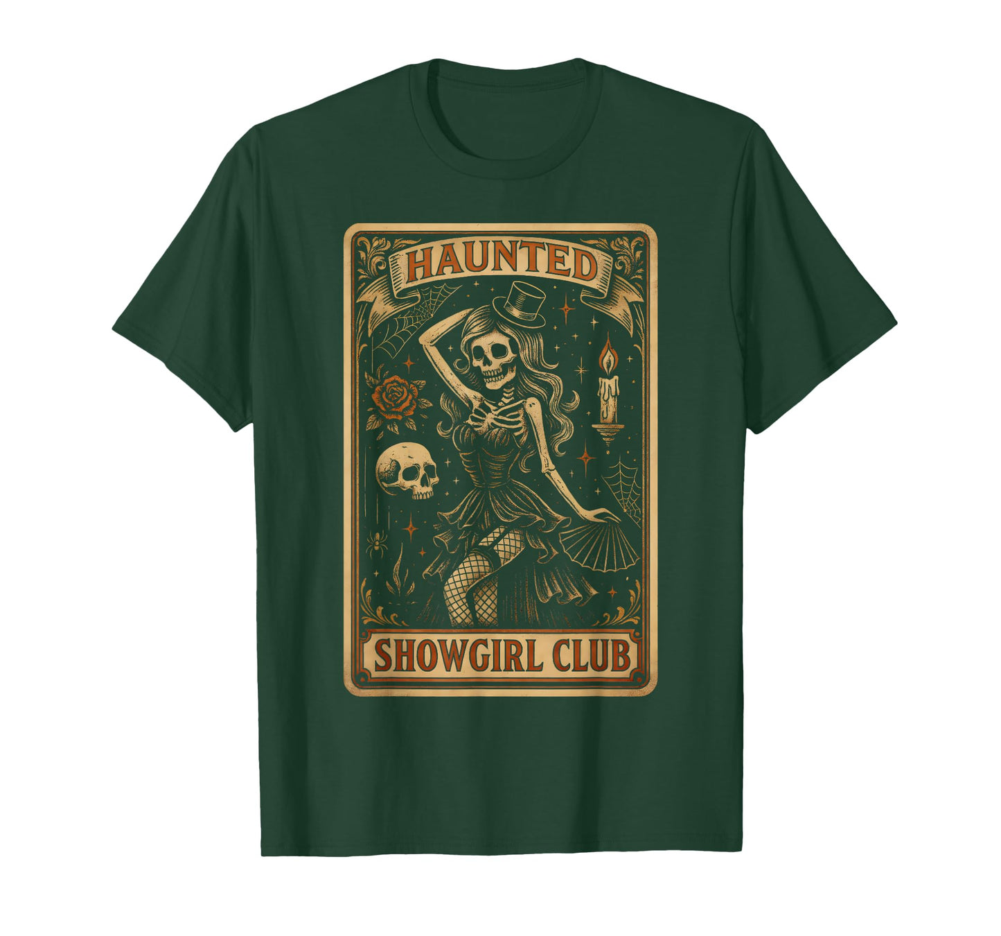 Haunted Showgirl Club Skeleton Gothic Vintage Burlesque T-Shirt