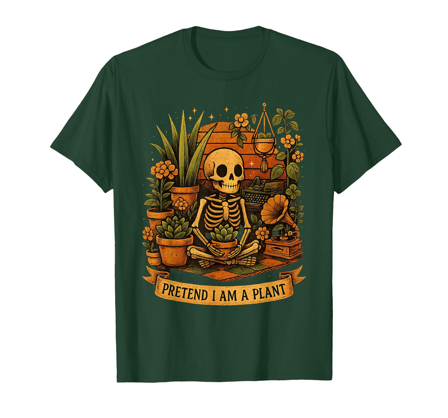 Funny Pretend I'm A Plant Halloween Skeleton Gardening Humor T-Shirt