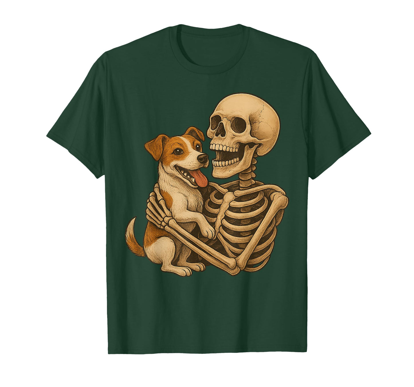Skeleton Hugging Jack Dog Russell Halloween Pet Lover Cute T-Shirt