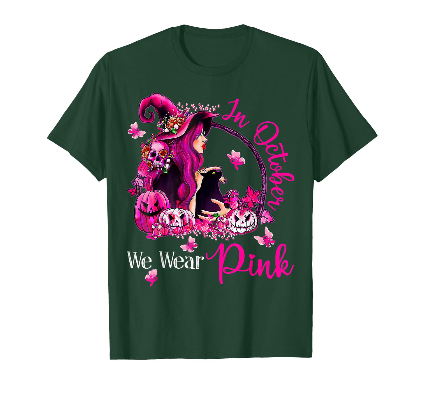 Breast Cancer Witches In October We Wear Pink Autumn Fall T-Shirt