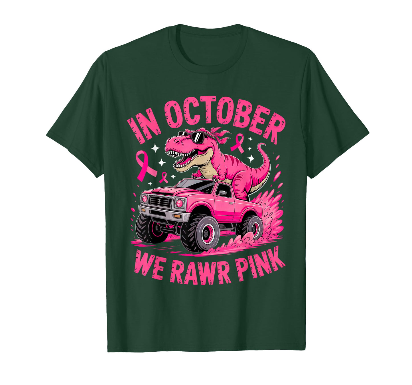 Trex Dino in October We Wear Pink Breast Cancer Awareness T-Shirt