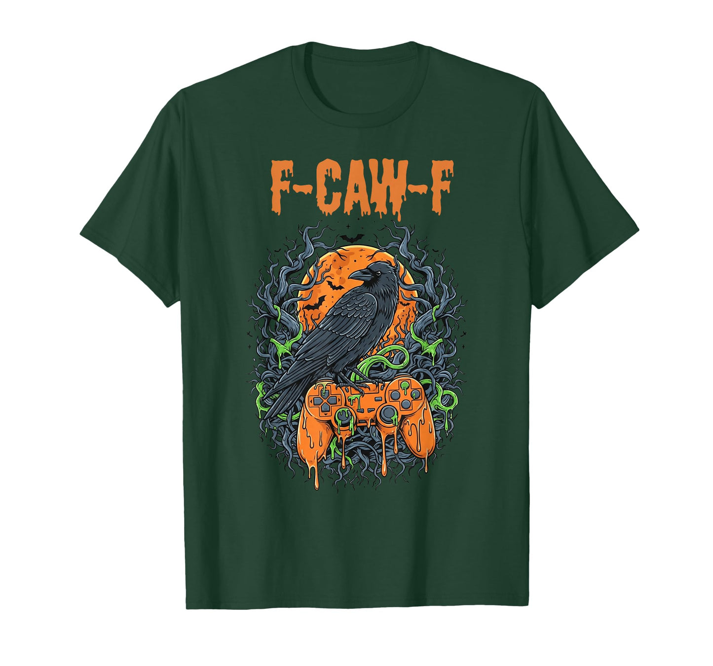 Funny Black Crow Gamer Halloween Moon Controller T-Shirt