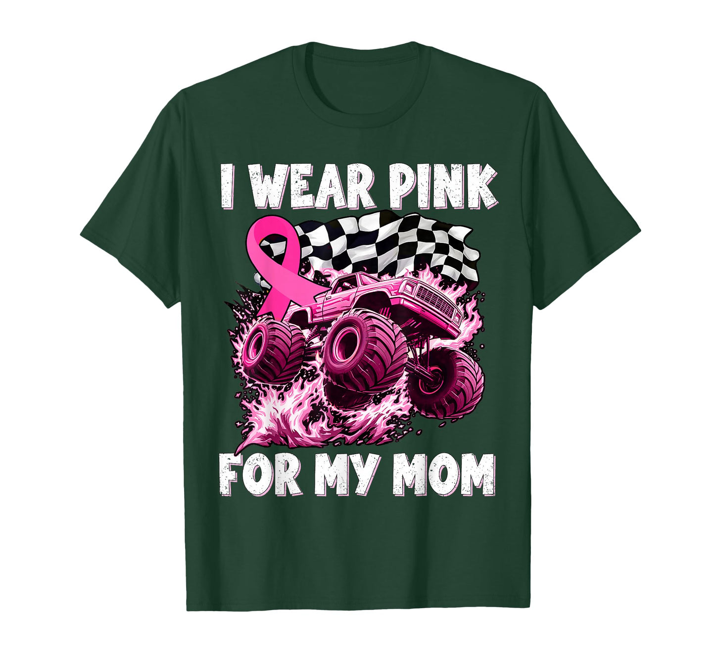 I Wear Pink for My Mom Breast Cancer Monster Truck Youth Kid T-Shirt
