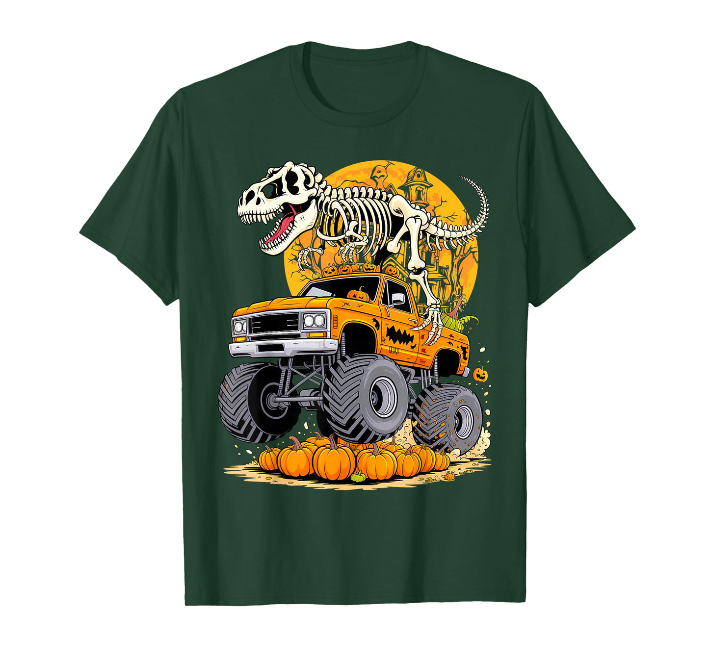 Skeleton Dinosaur T-rex Riding Monster Truck Halloween T-Shirt