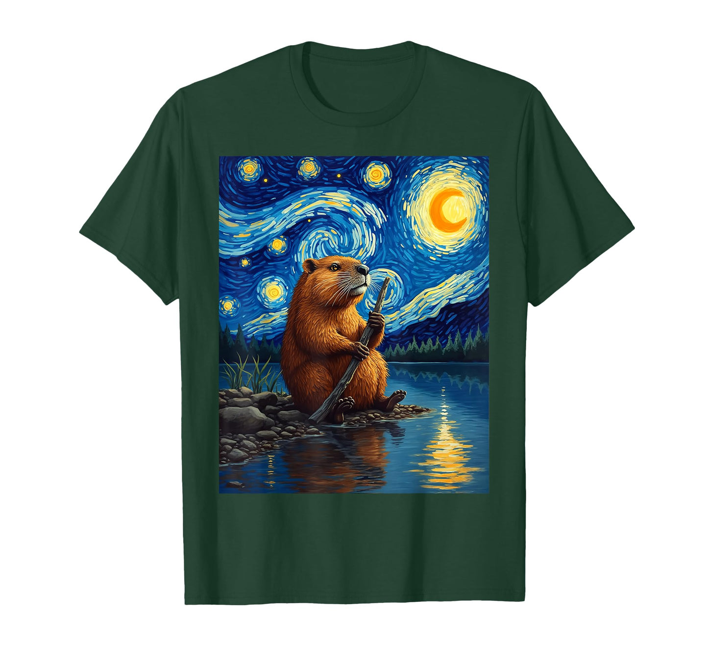 Van Gogh's Starry Night Beaver River Wildlife Art T-Shirt
