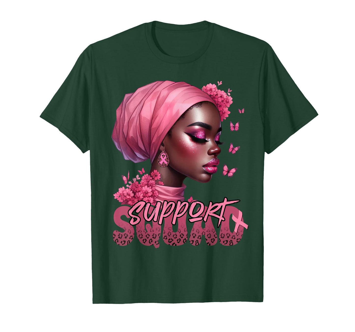 Breast Cancer Black Woman Shirt Support Squad Black Women T-Shirt