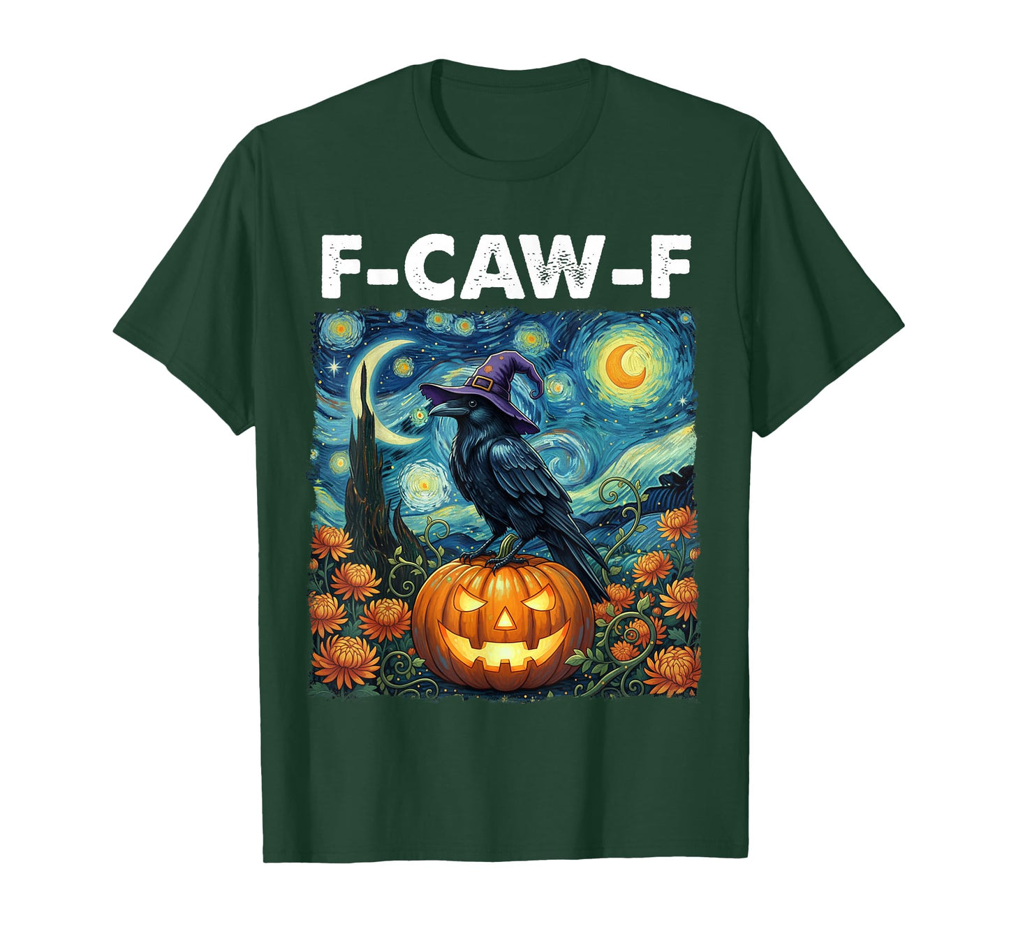 F-Caw-F Funny Black Bird Starry Night Halloween Pumpkin T-Shirt