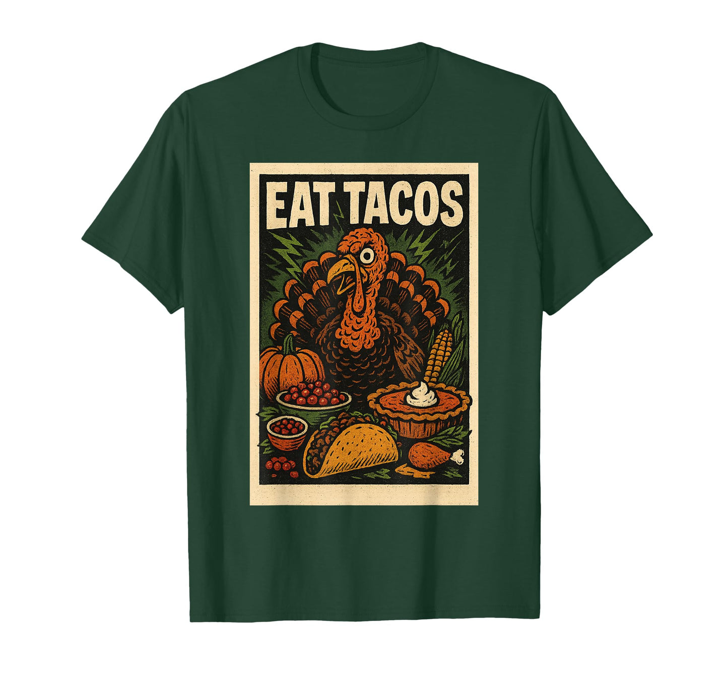 Eat Tacos Turkey Tee Distressed Vintage Horror Thanksgiving T-Shirt