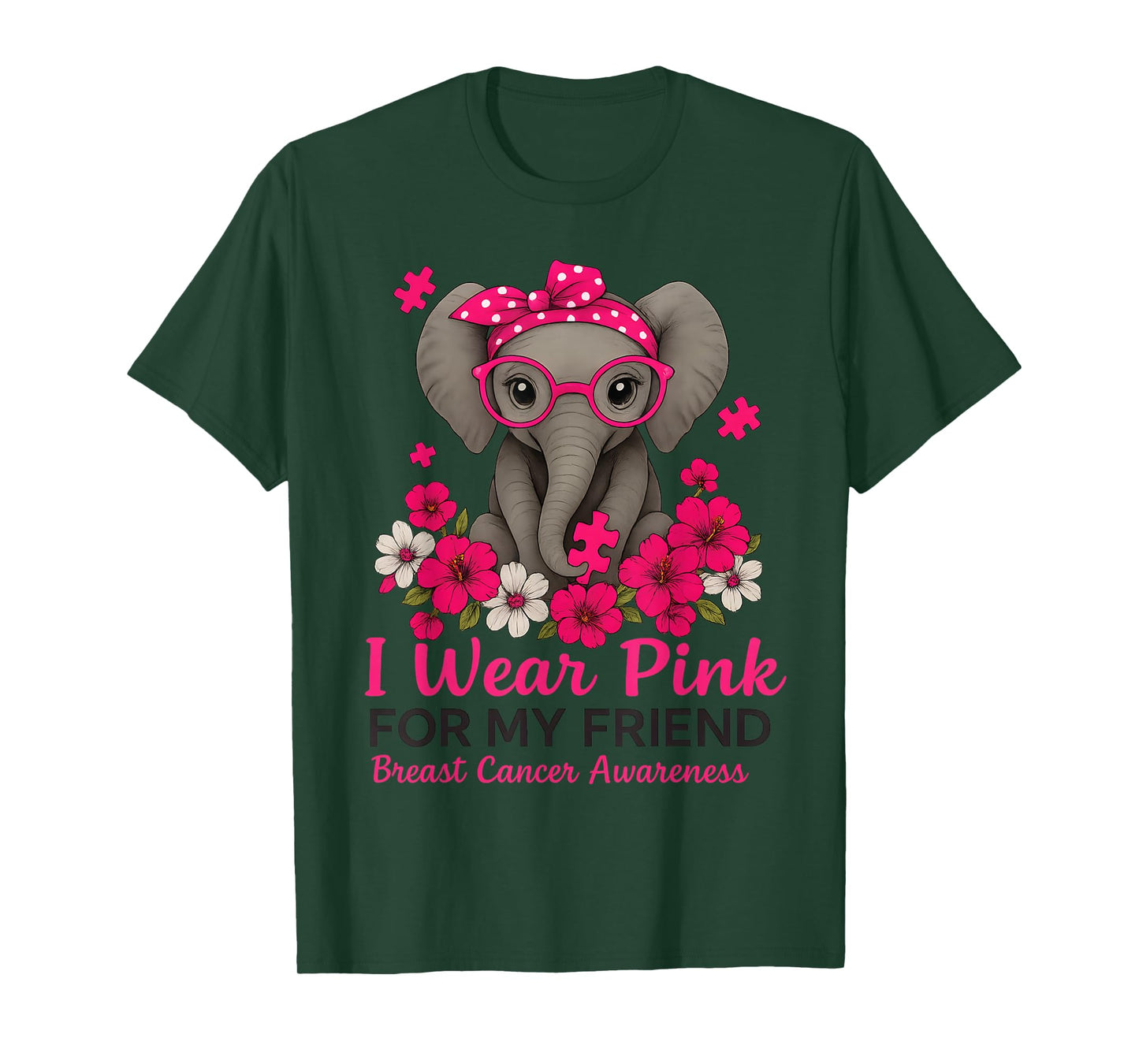 I Wear Pink for My Friend Elephant Breast Cancer Awareness T-Shirt