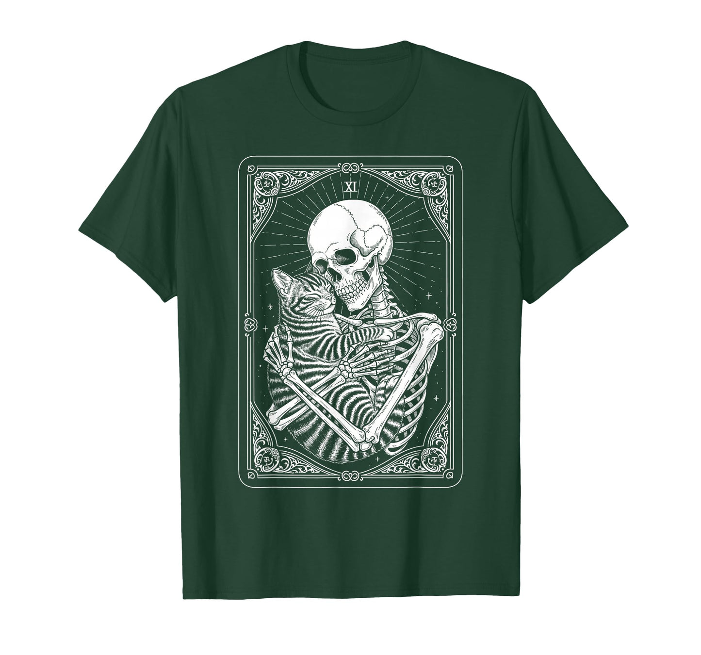 Tarot Card Skeleton Hugging Cat Halloween for Women Men T-Shirt