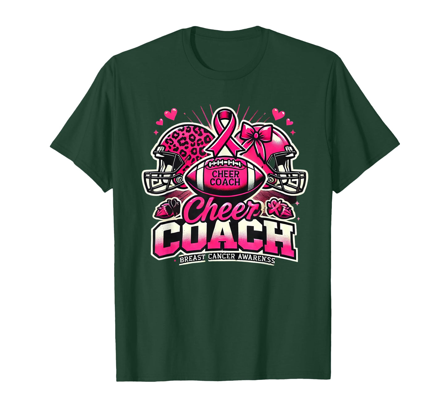 Cheer Coach Pink Ribbon Football Breast Cancer Awareness T-Shirt
