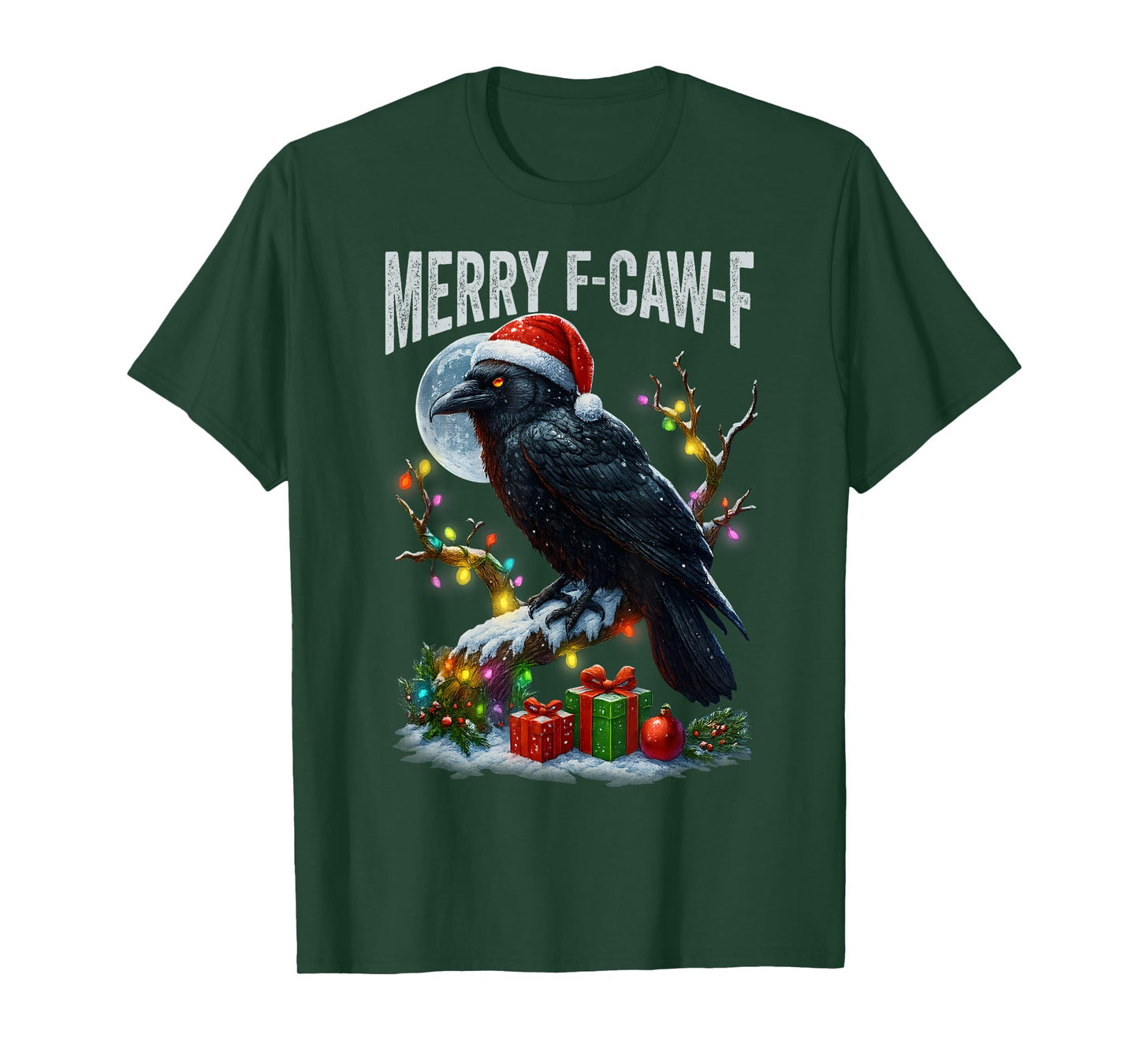 Merry F-Caw-F Funny Christmas Black Crow Merry Xmas F-Caw-F T-Shirt