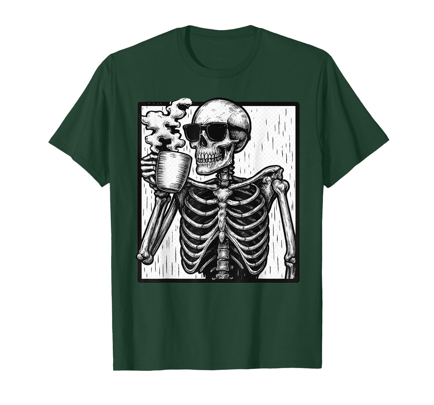 Funny Halloween Skeleton Drinking Coffee Trending Design T-Shirt