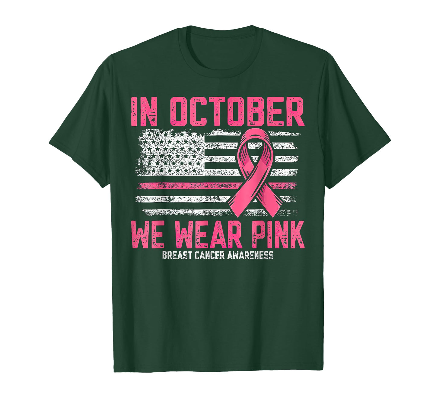 In October We Wear Pink Us Flag Breast Cancer Awareness T-Shirt