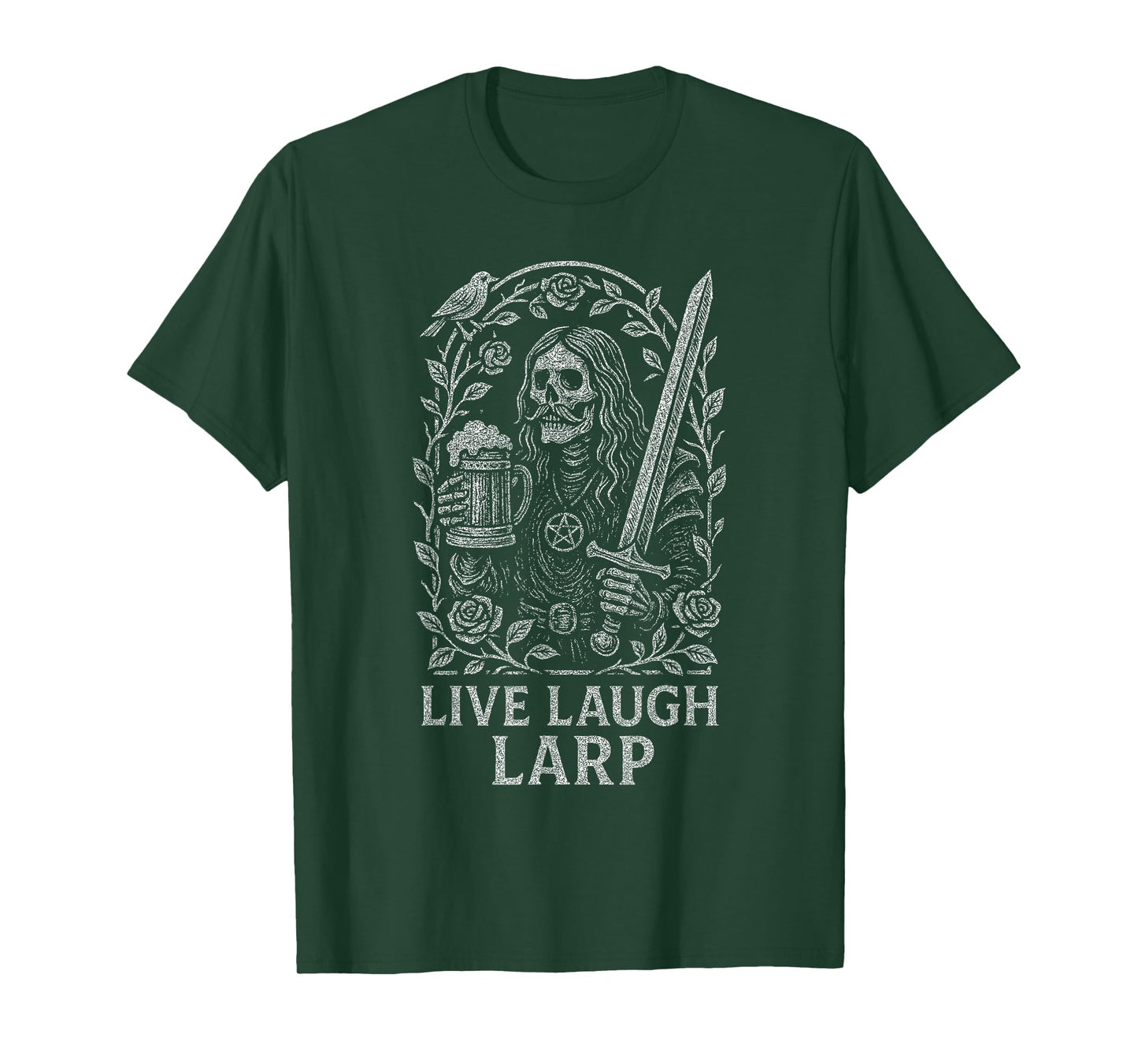 Live Laugh LARP Fantasy Warrior Skeleton Graphic T-Shirt