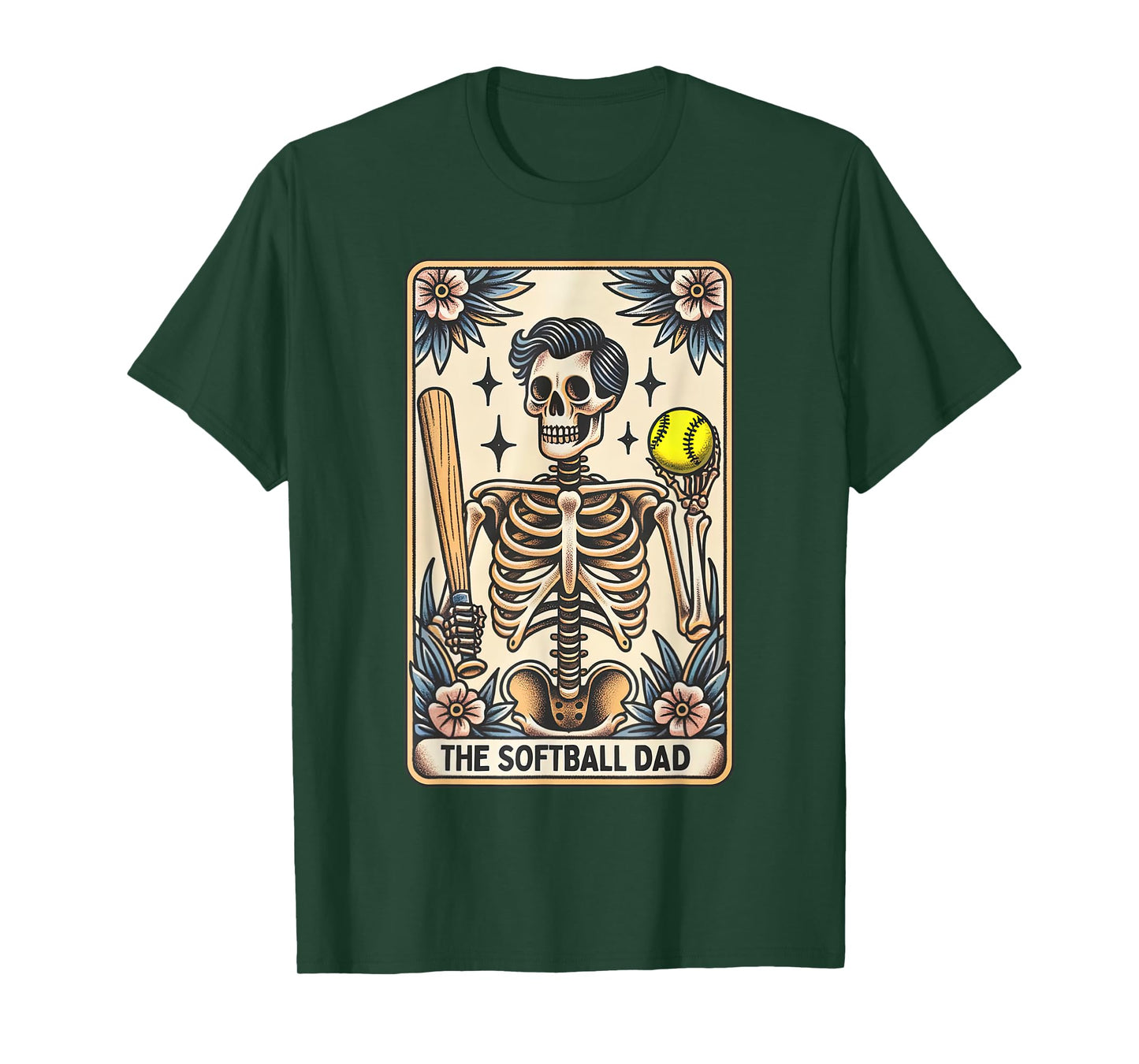 Retro Softball Dad Tarot Card Skeleton Witchy Vibes T-Shirt