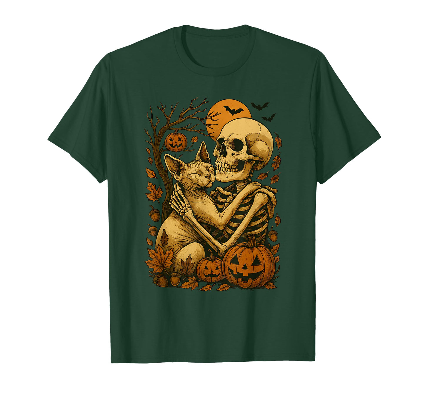 Skeleton Hugging Sphynx Cat T-Shirt