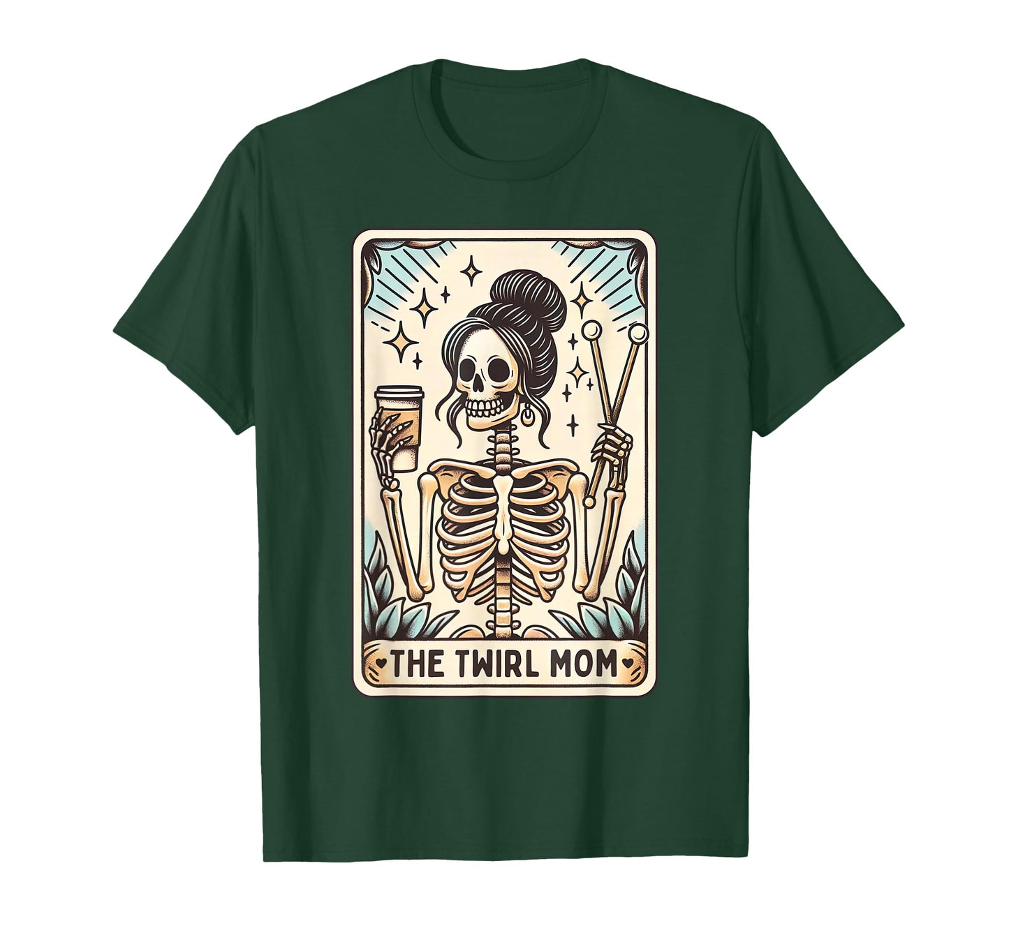Baton Twirler Mom Tarot Card Halloween Skeleton Twirling T-Shirt