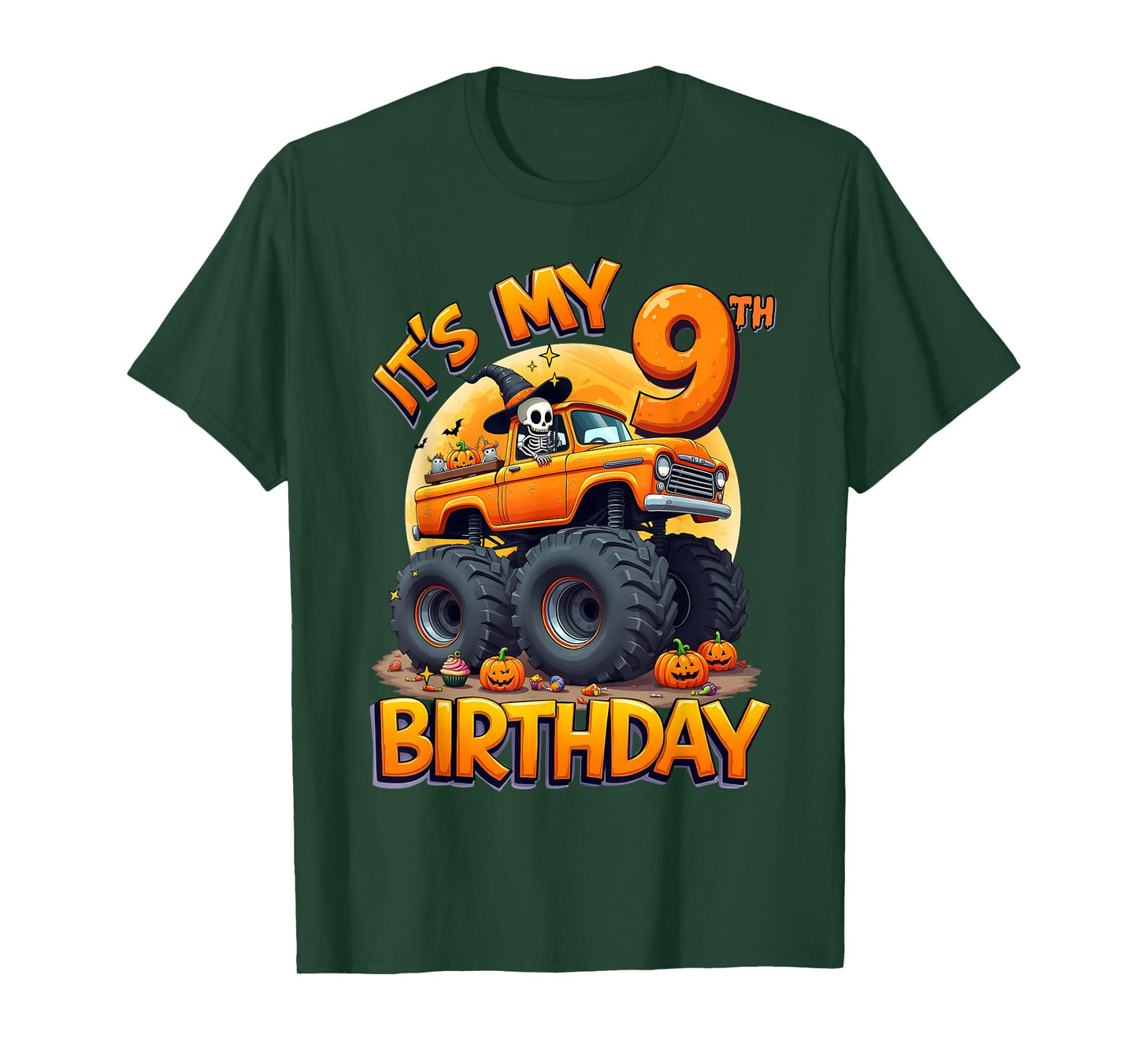 Kids It's My 9th Birthday Boy Halloween Monster Truck T-Shirt