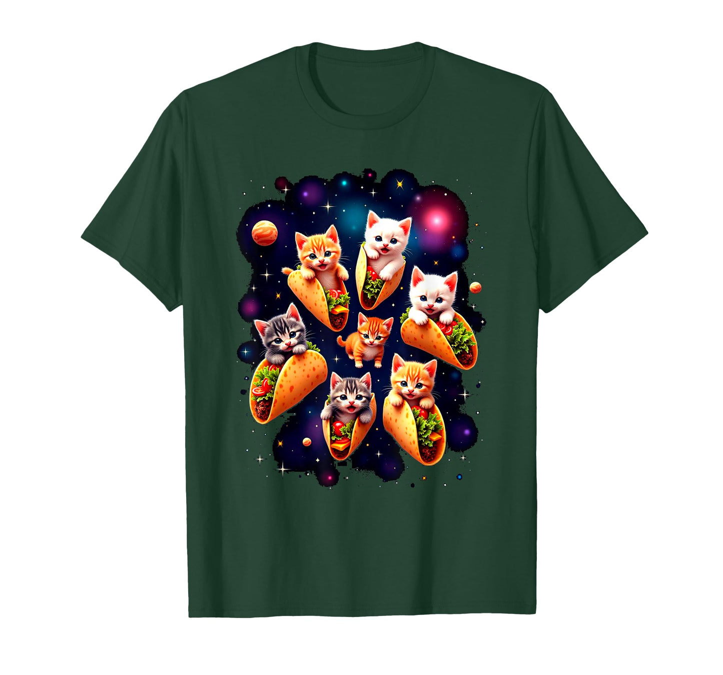 Cats & Tacos Funny Kitten Cats Space & Mexican Food Lover T-Shirt