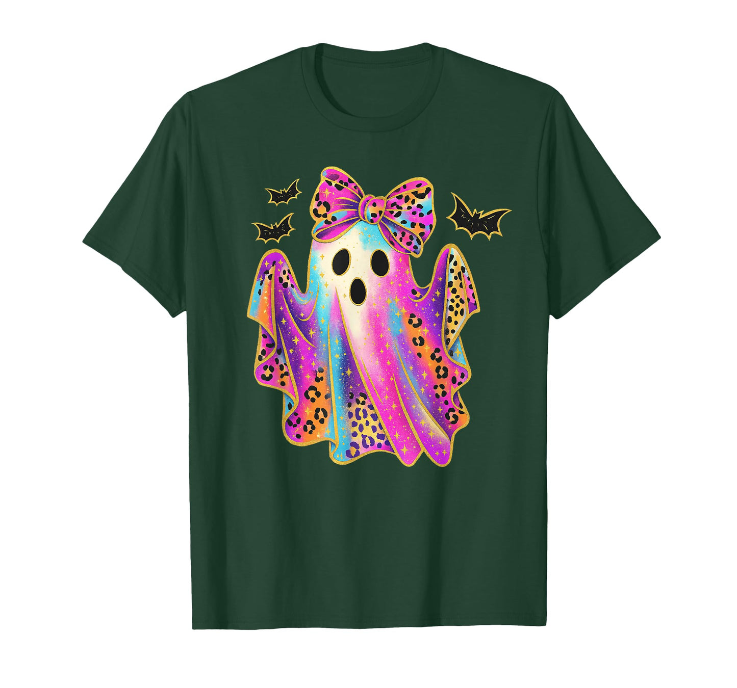 Halloween Girly Leopard Ghost Coquette Spooky Season Kids T-Shirt